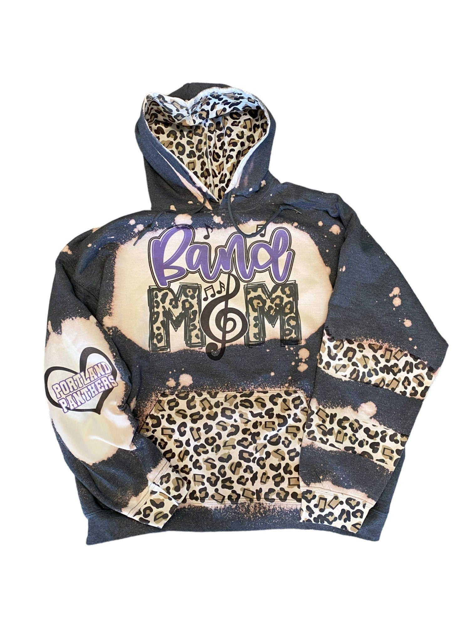 Band Mom Bleached Hoodie - Custom Band hoodie heart with Names on Sleeve - Bleached Hoodie - Custom Hoodie - Band mom Shirt Sweatshirt