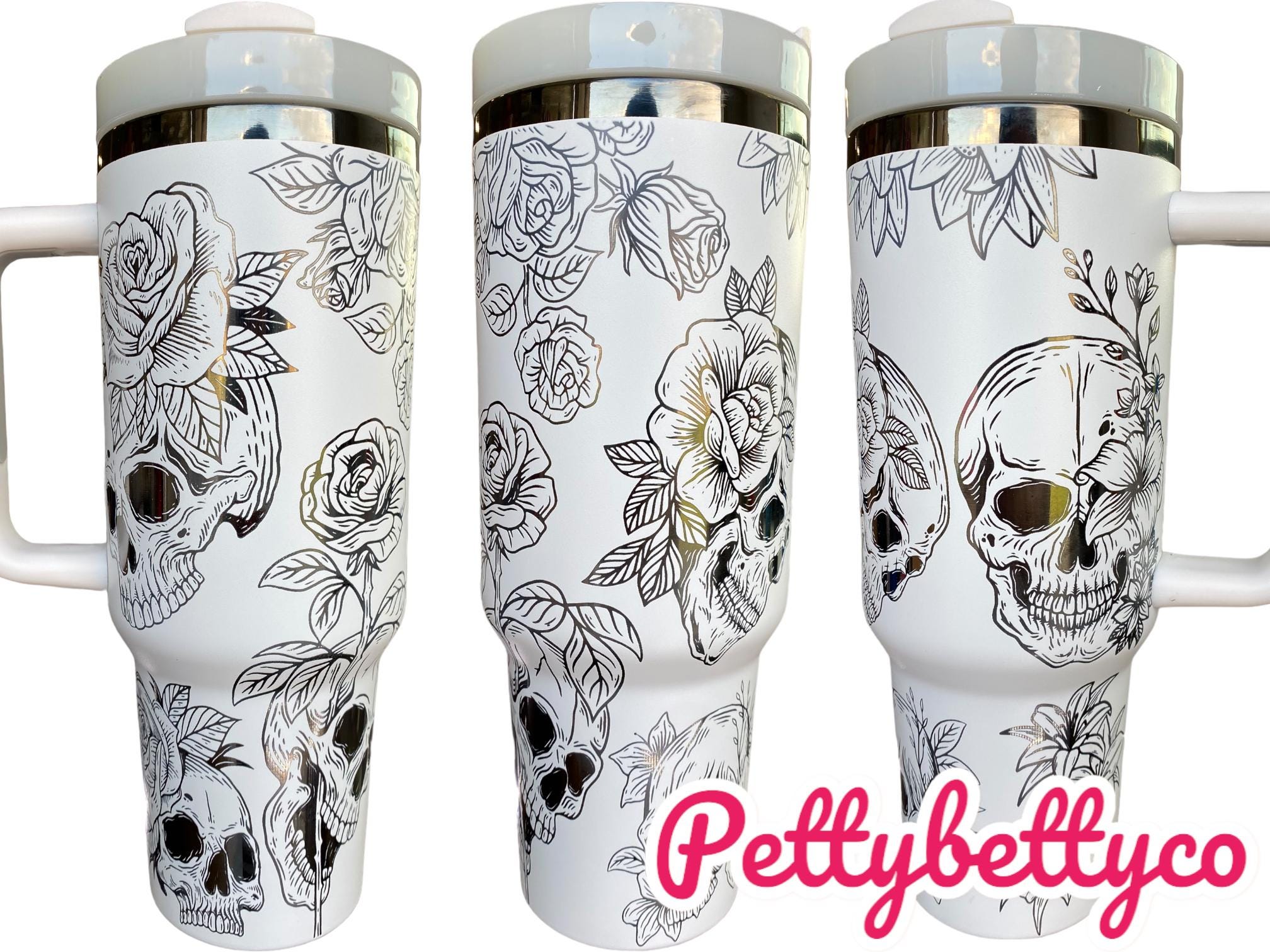 Skulls and Roses Engraved tumbler - Spooky Season Tumbler - Halloween Tumbler - 40oz Engraved Tumbler - Halloween Cup - Skeleton Tumbler