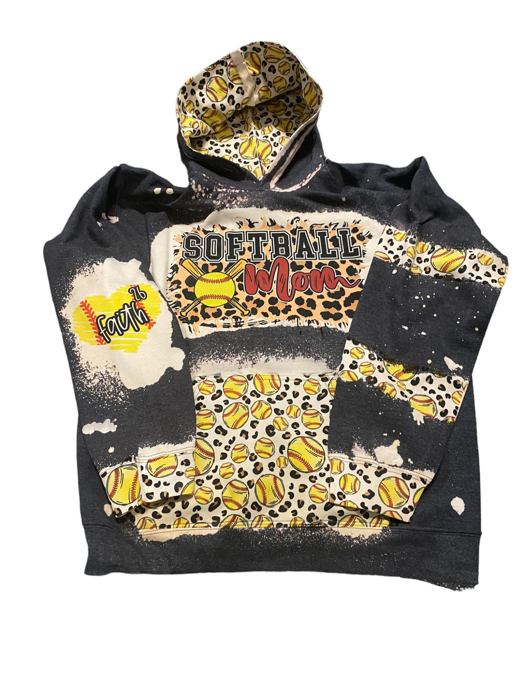 Softball Mom Bleached Hoodie -  Custom baseball Heart with Names on Sleeve - Bleached Hoodie - Custom Hoodie - Softball Shirt Sweatshirt