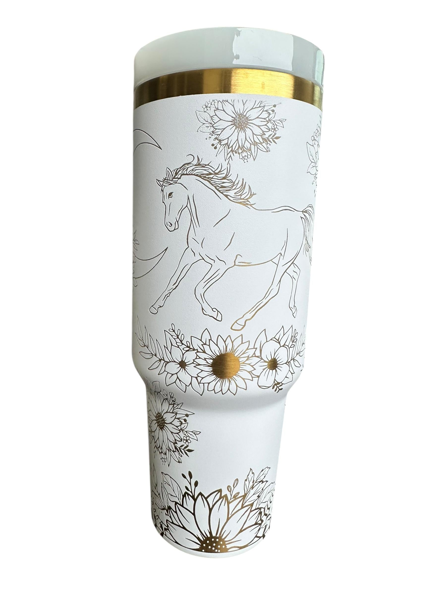 Floral Horse tumbler -  Western Engraved Tumbler  - Horse Lover engraved Country Tumbler - 40oz tumbler with handle - Horse Riding Gift