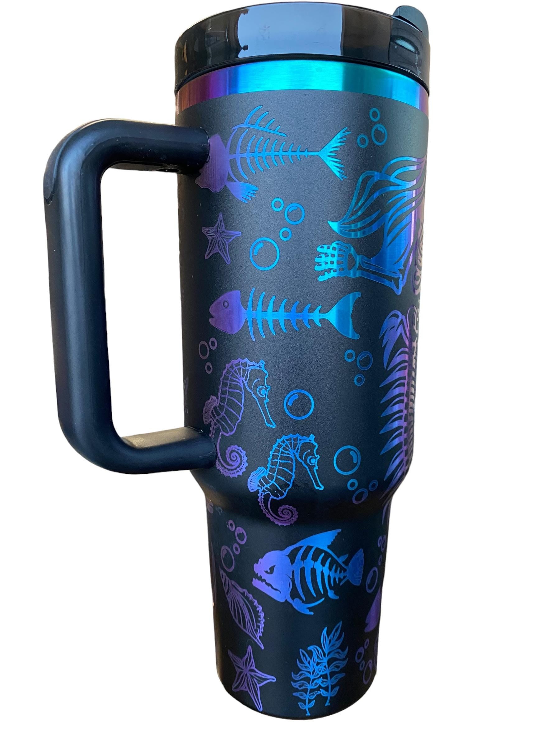 Undead Mermaid Tumbler - Mermaid Skeleton Engraved Tumbler - 40oz Engraved Tumbler - Halloween Cup - Skeli Tumbler