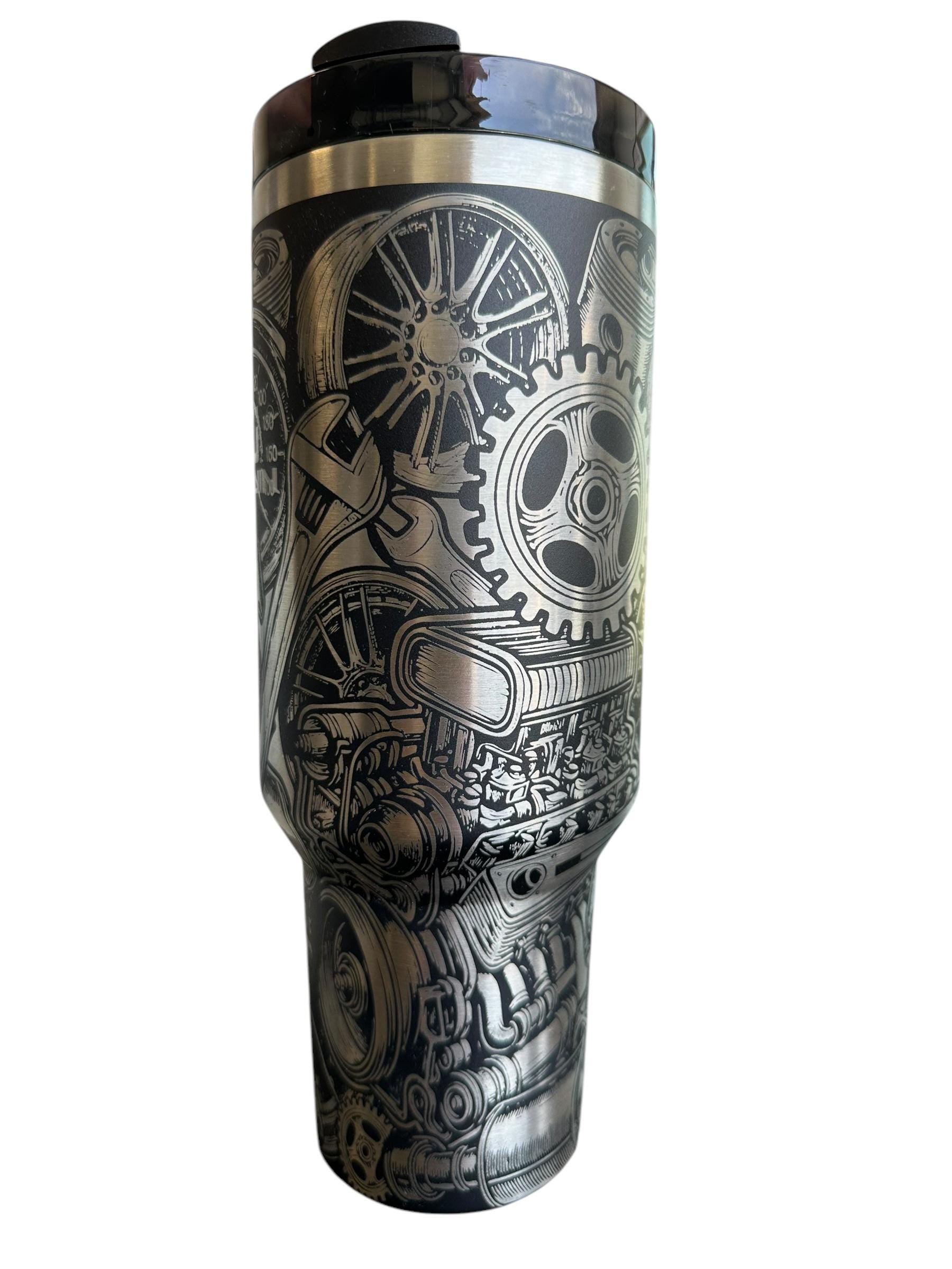 Motor engraved Tumbler - Engine Cup - Gear head Cup - Dirty Hands Clean Money - Gift for Him - Mechanic Cup - Blue Collar Guy - Father's day