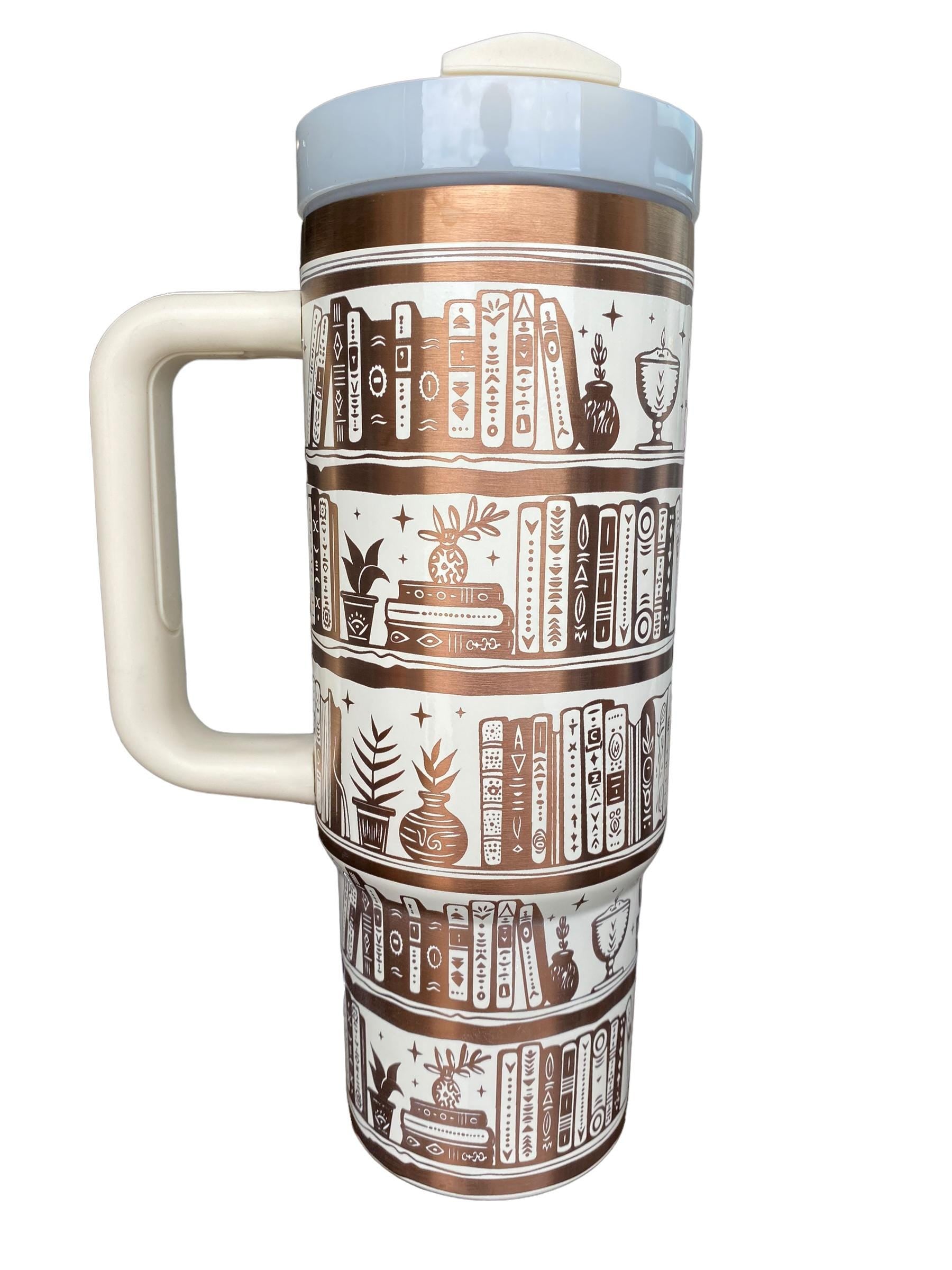 Bookshelf Tumbler - Just a Girl Who Loves Books Engraved Cup - Book Engraved Cup  - 40oz tumbler with handle - Reading Theme Tumbler