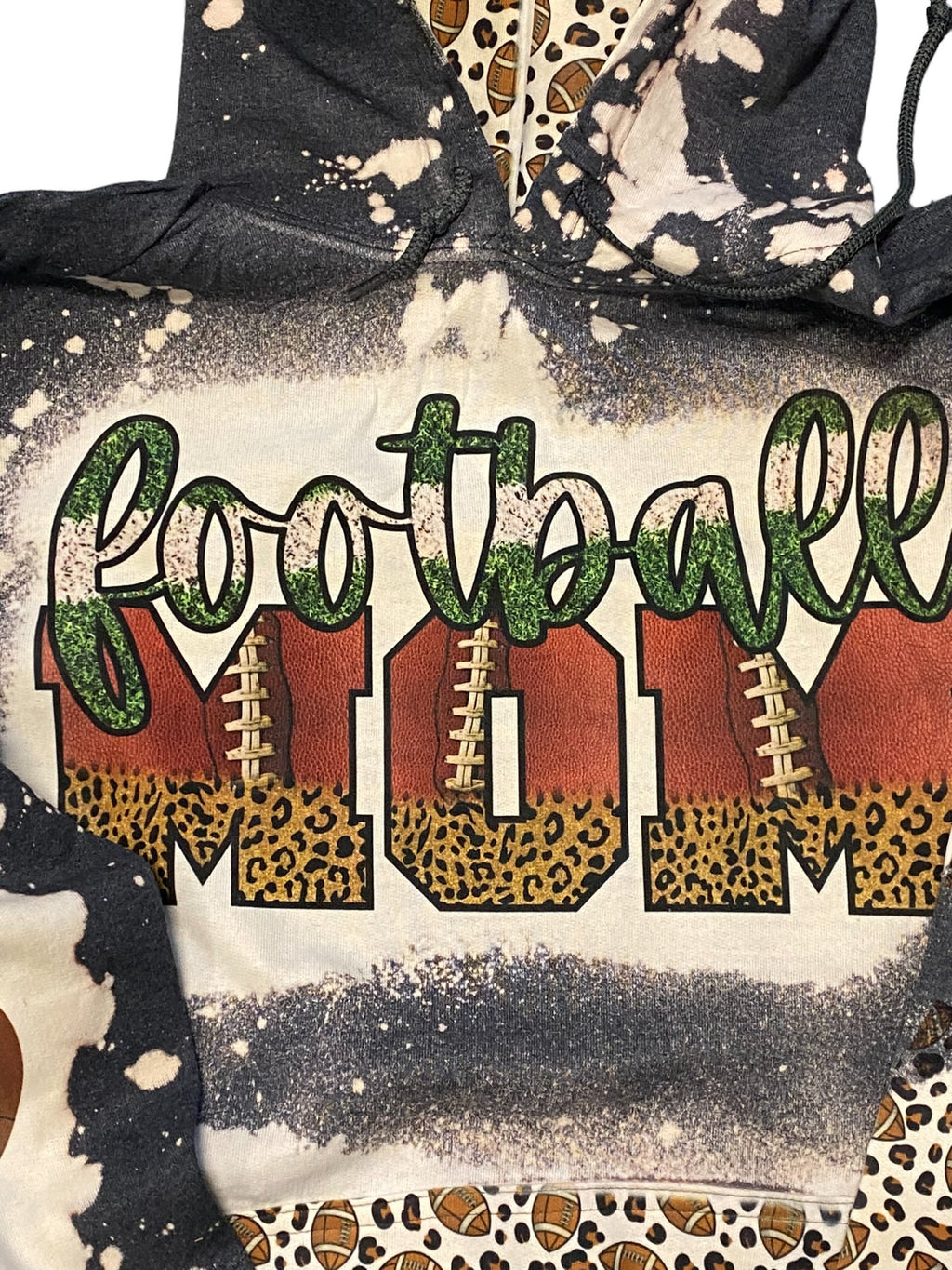 Football Mom Bleached Hoodie -  Custom Football eart with Names on Sleeve - Bleached Hoodie - Custom Hoodie - Football Shirt Sweatshirt