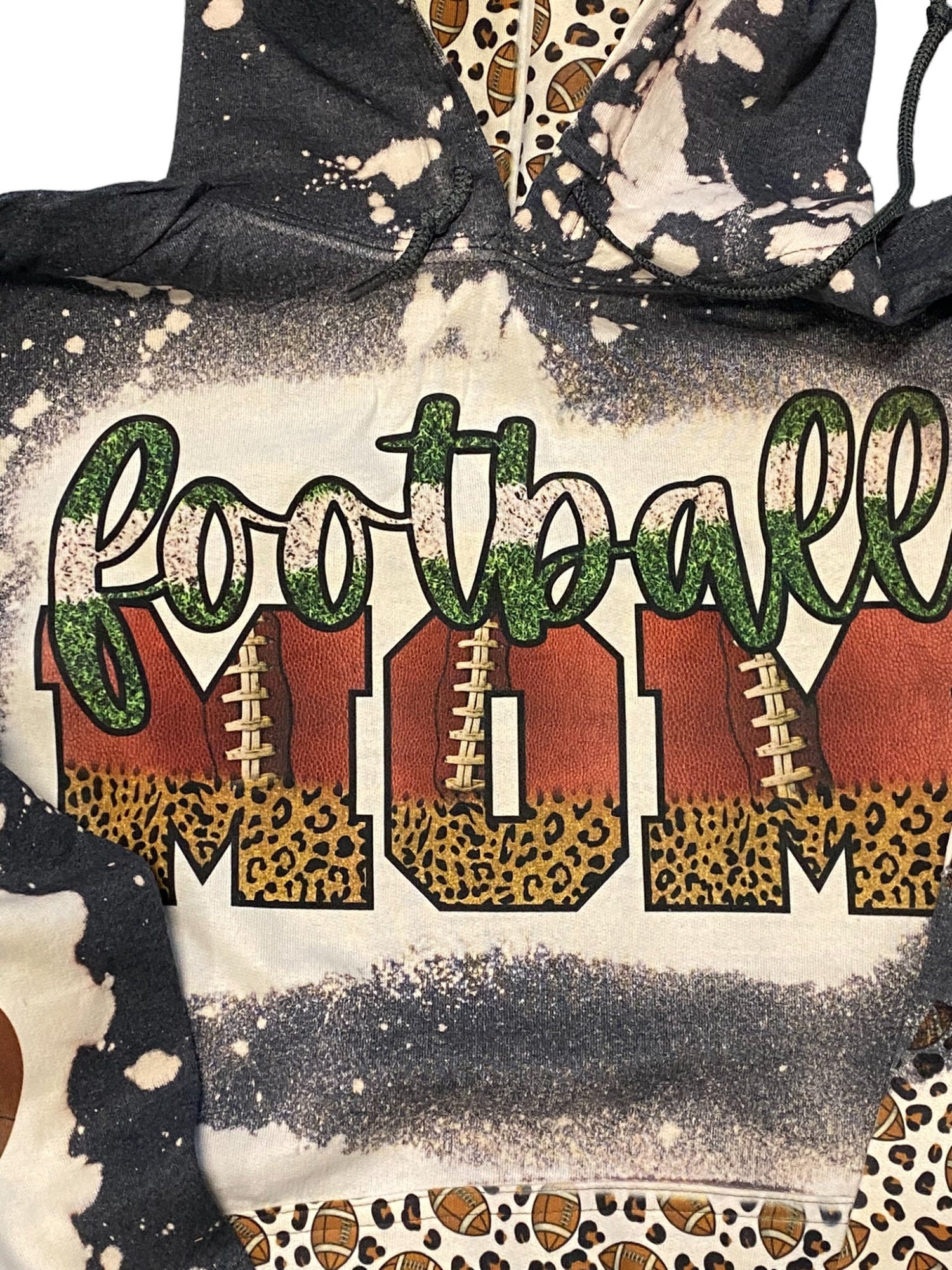 Football Mom Bleached Hoodie -  Custom Football eart with Names on Sleeve - Bleached Hoodie - Custom Hoodie - Football Shirt Sweatshirt