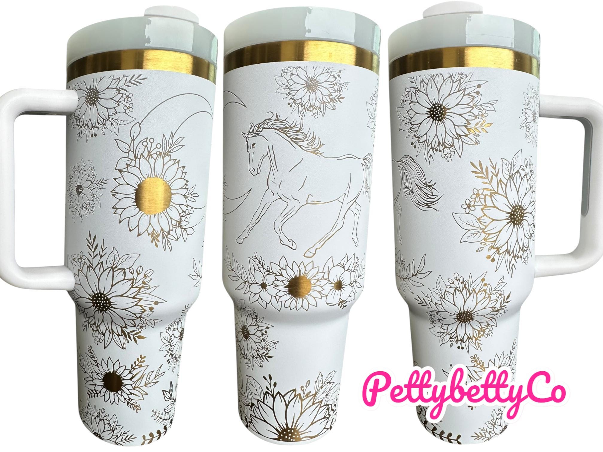 Floral Horse tumbler -  Western Engraved Tumbler  - Horse Lover engraved Country Tumbler - 40oz tumbler with handle - Horse Riding Gift