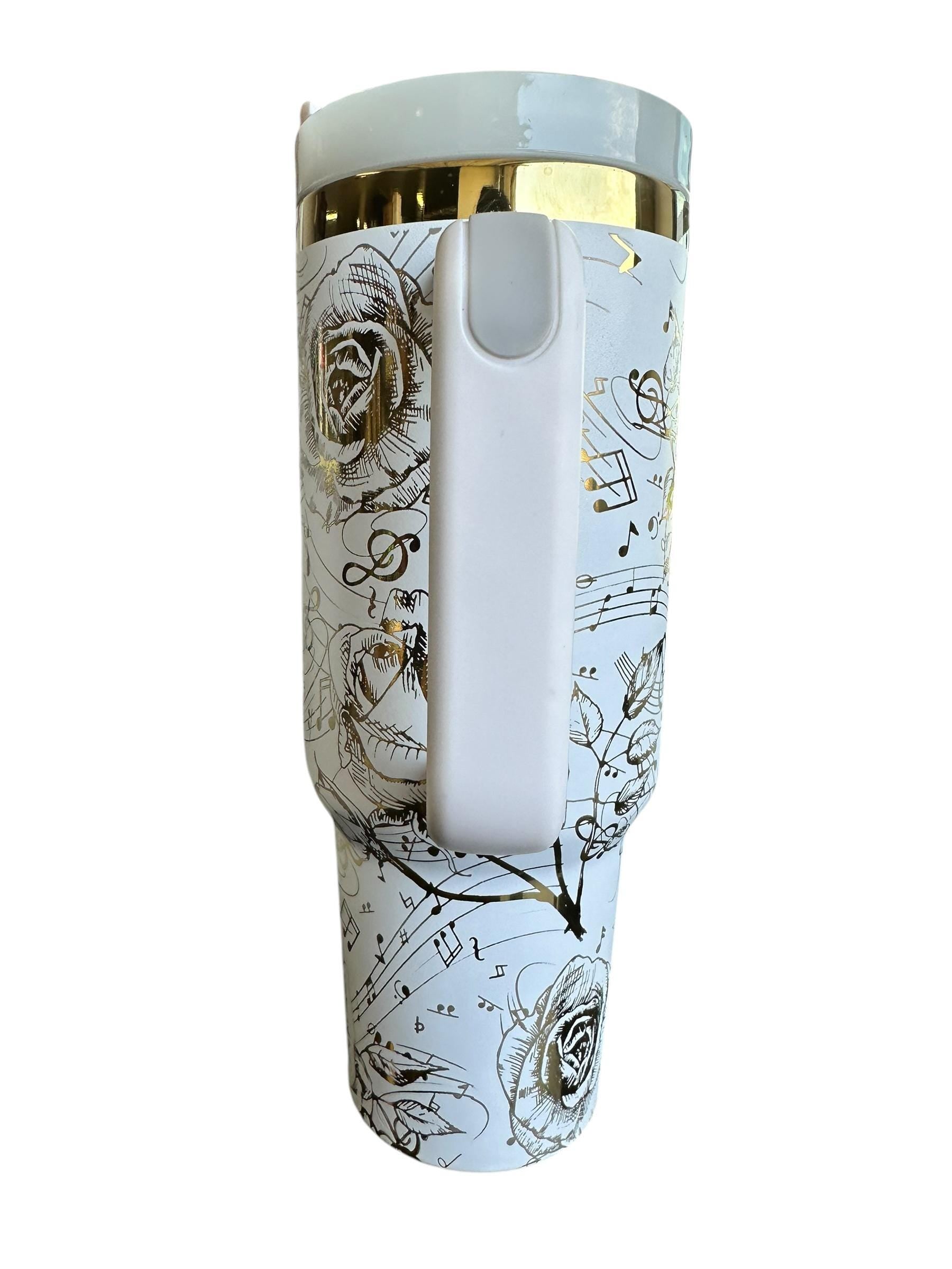 Music Tumbler - 40oz tumbler, Music Note Engraved Tumbler- Musician- Song Writer Pianist Floral tumbler, Flower tumbler, Custom 40oz tumbler