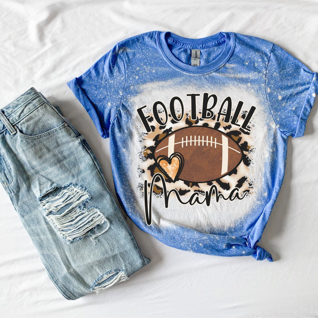 Football mama Heart Shirt - Cheetah Helmet Football Shirt- Bleached Sports Shirt - Leopard Football Shirt - Football Shirt - Bleached Tee
