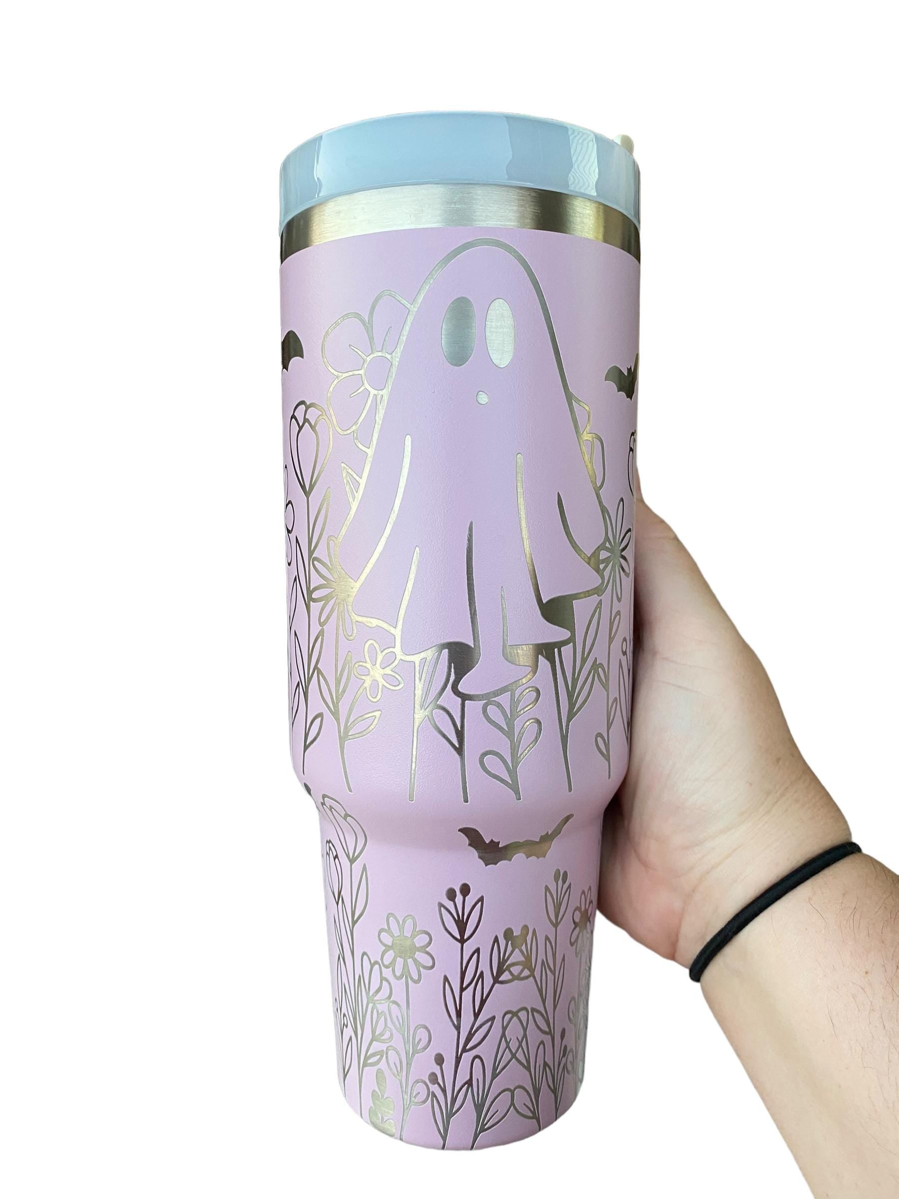 Cute Halloween Tumbler - Cute Ghost Halloween Engraved Tumbler - 40oz Engraved Tumbler - Halloween Cup - Ghosts and Flowers Tumbler