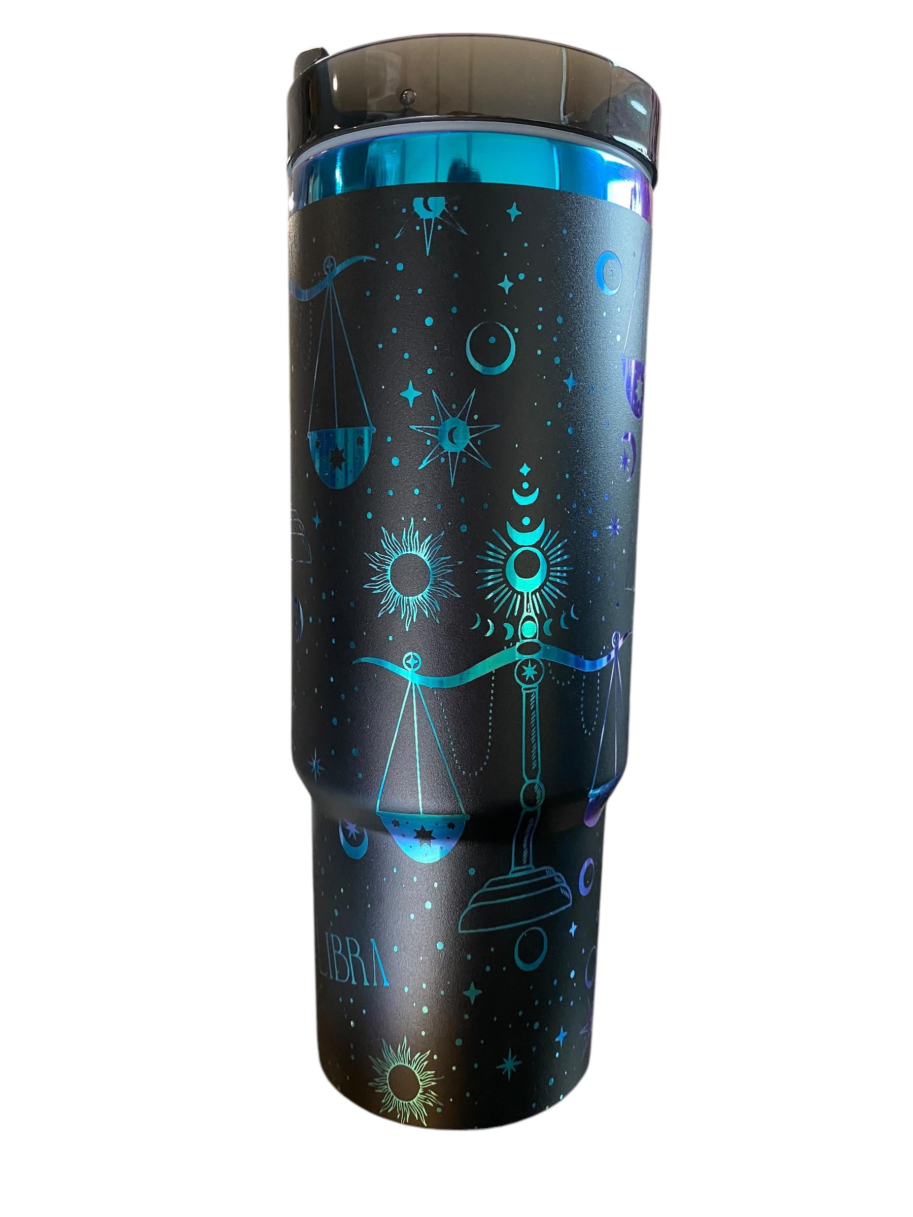 Libra Rainbow engraved tumbler- Zodiac Astrology engraved tumbler - 40oz tumbler, Scorpio Aries Leo Cancer Taurus Virgo options