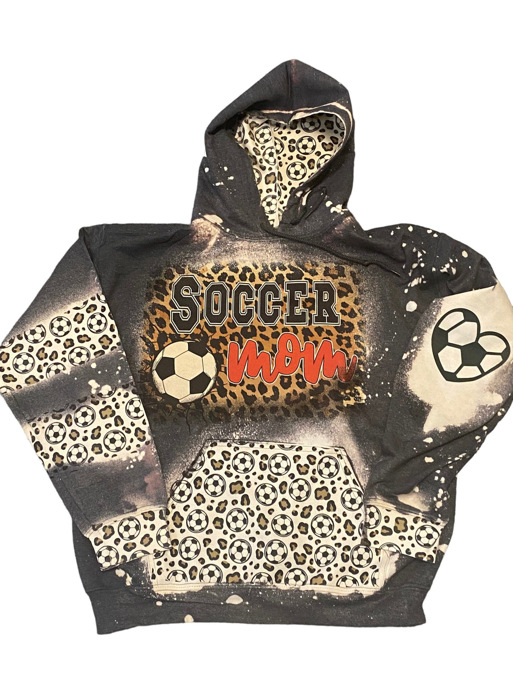 Soccer Mom Bleached Hoodie -  Custom Soccer Heart with Names on Sleeve - Bleached Hoodie - Custom Hoodie - Soccer Shirt Sweatshirt