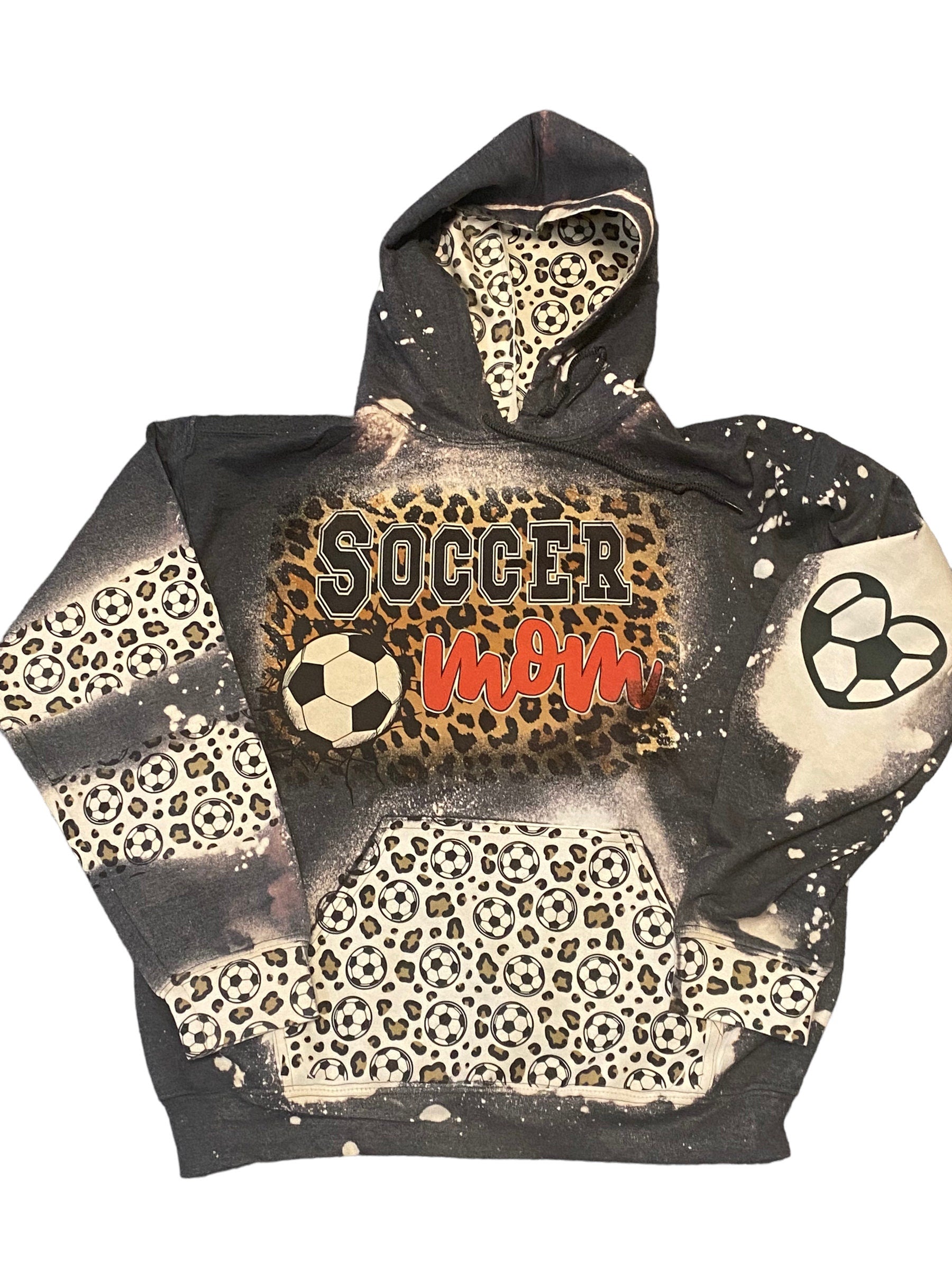 Soccer Mom Bleached Hoodie -  Custom Soccer Heart with Names on Sleeve - Bleached Hoodie - Custom Hoodie - Soccer Shirt Sweatshirt