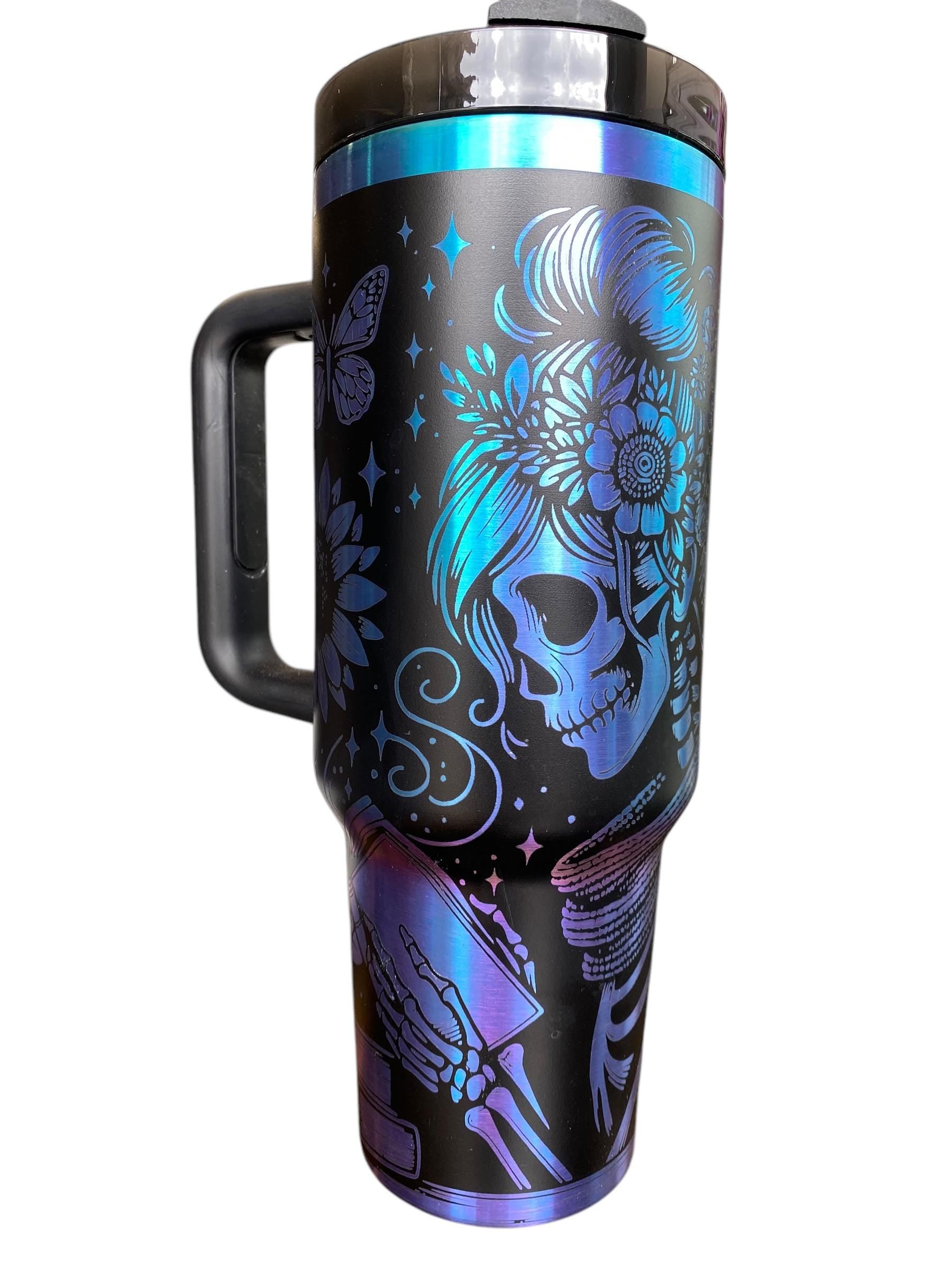 Just One more Page Tumbler - Skellie Books Engraved Cup - Book Community Custom Engraved Cup  - 40oz tumbler with handle - Reading Theme