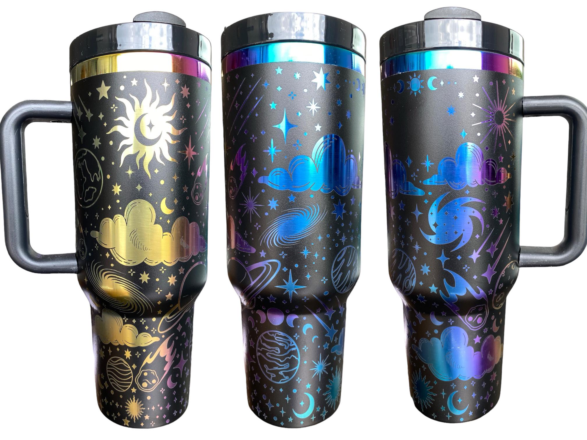 Celestial Tumbler - Stars and Space Tumbler - Outer Space theme  40oz Iridescent Tumbler Space theme -Laser Engraved, Rainbow Multicolor