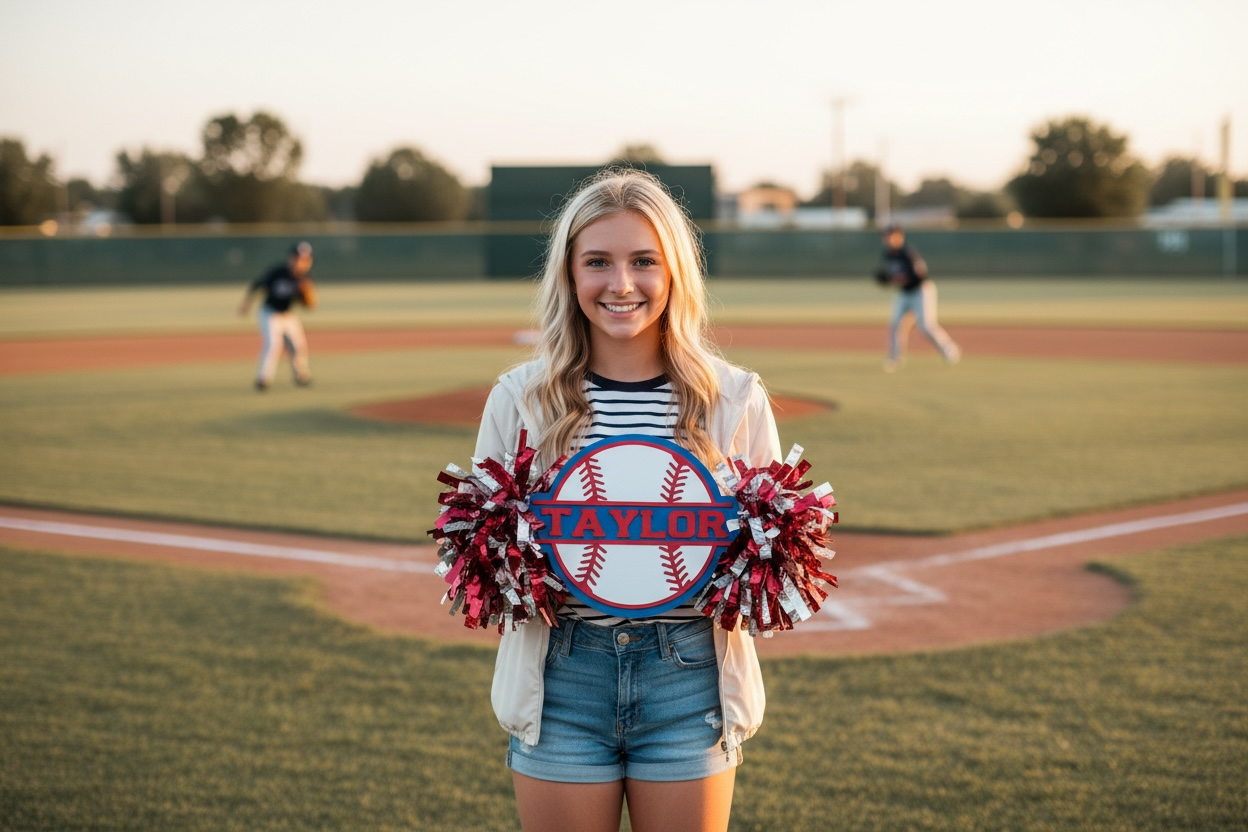 Personalized Baseball Cheerstick | Custom Name Sports Noise Maker | Game Day Spirit Stick with Pom Poms | Baseball Fan Gift