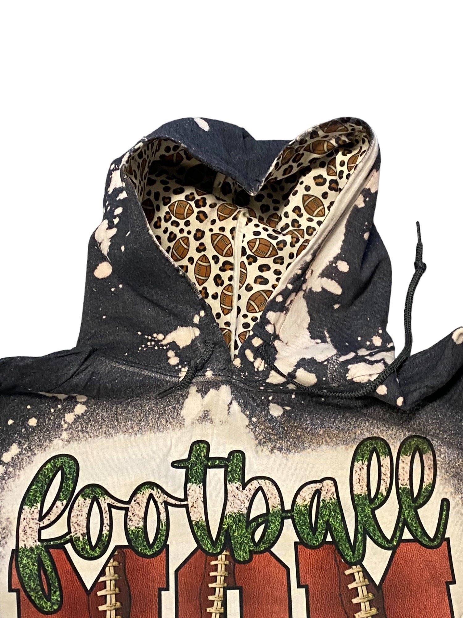 Football Mom Bleached Hoodie -  Custom Football eart with Names on Sleeve - Bleached Hoodie - Custom Hoodie - Football Shirt Sweatshirt