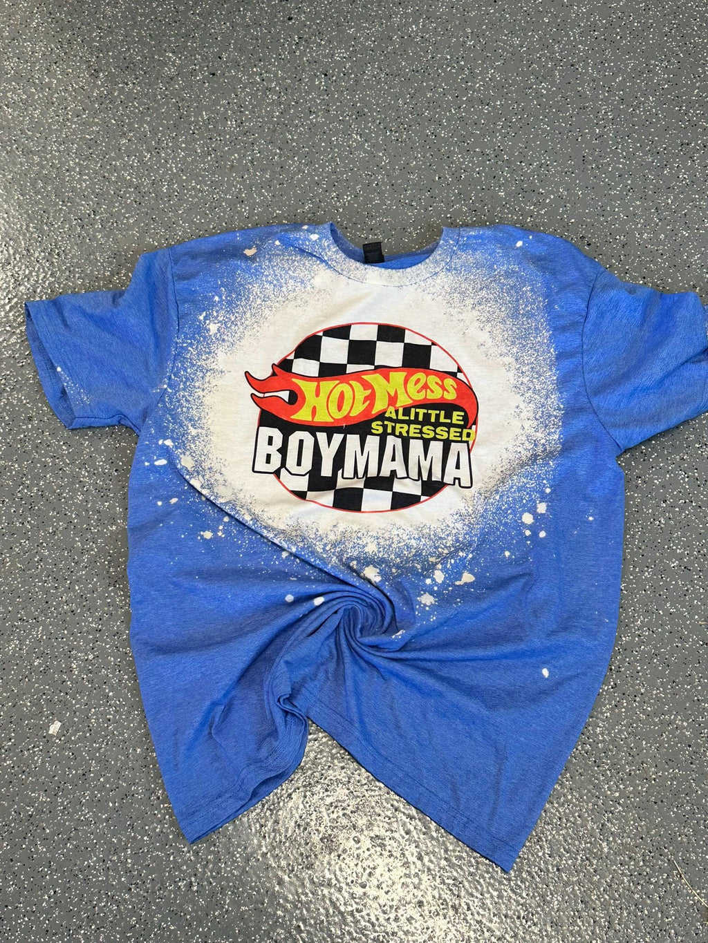 Hot Mess - Little Stressed Mom Shirt - Bleached Mom Shirt - Mom of Boys Shirt - Boy Mama - Motherhood Shirt - Race Car Mom Shirt