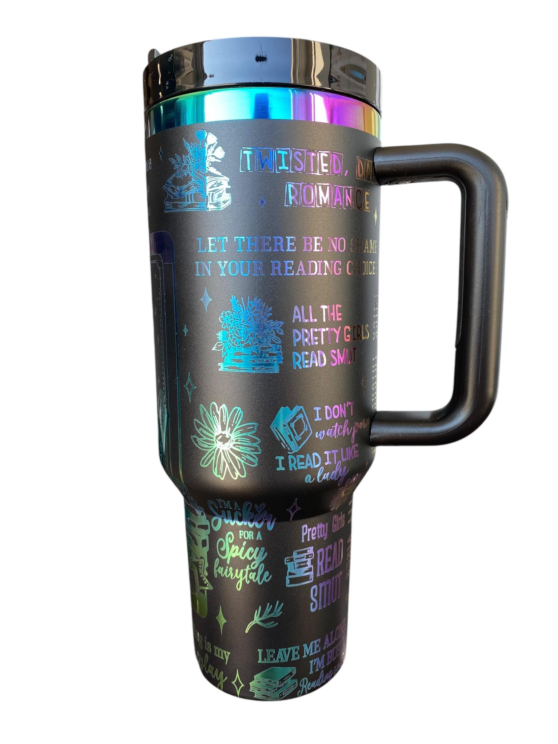 Smut Queen Black Rainbow - Dark Romance Reader Tumbler -  Engraved Cup - Custom Engraved Cup   40oz tumbler with handle - Romance Book Theme