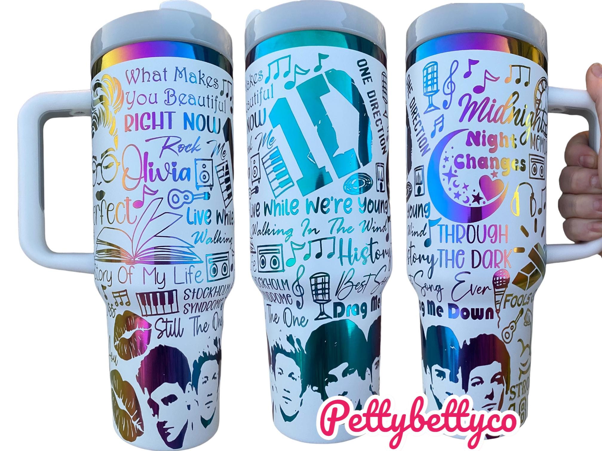 One D Music Tumbler  - engraved Pop Music tumbler 2.0 - 40oz tumbler with handle - Album Tumbler