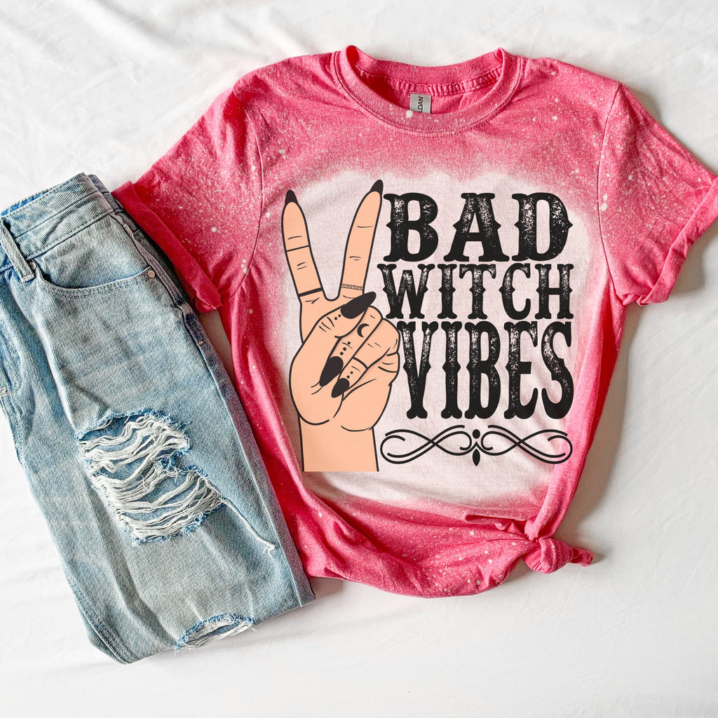 Bad Witch Vibes Shirt - Witchy Shirt - Purple witch Shirt- bleached T-shirt - Fall shirt - Halloween shirt