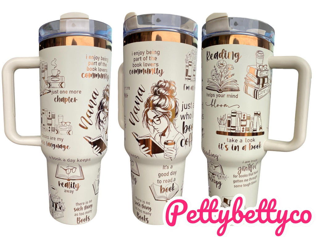 Just a Girl Who Loves Books Engraved Cup - Book Community Custom Engraved Cup  - 40oz tumbler with handle - Reading Theme Tumbler