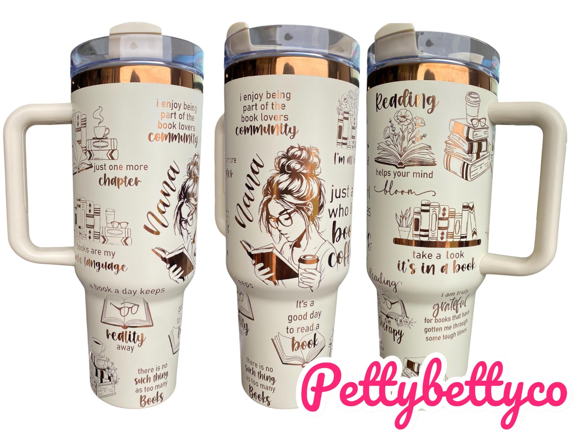 Just a Girl Who Loves Books Engraved Cup - Book Community Custom Engraved Cup  - 40oz tumbler with handle - Reading Theme Tumbler