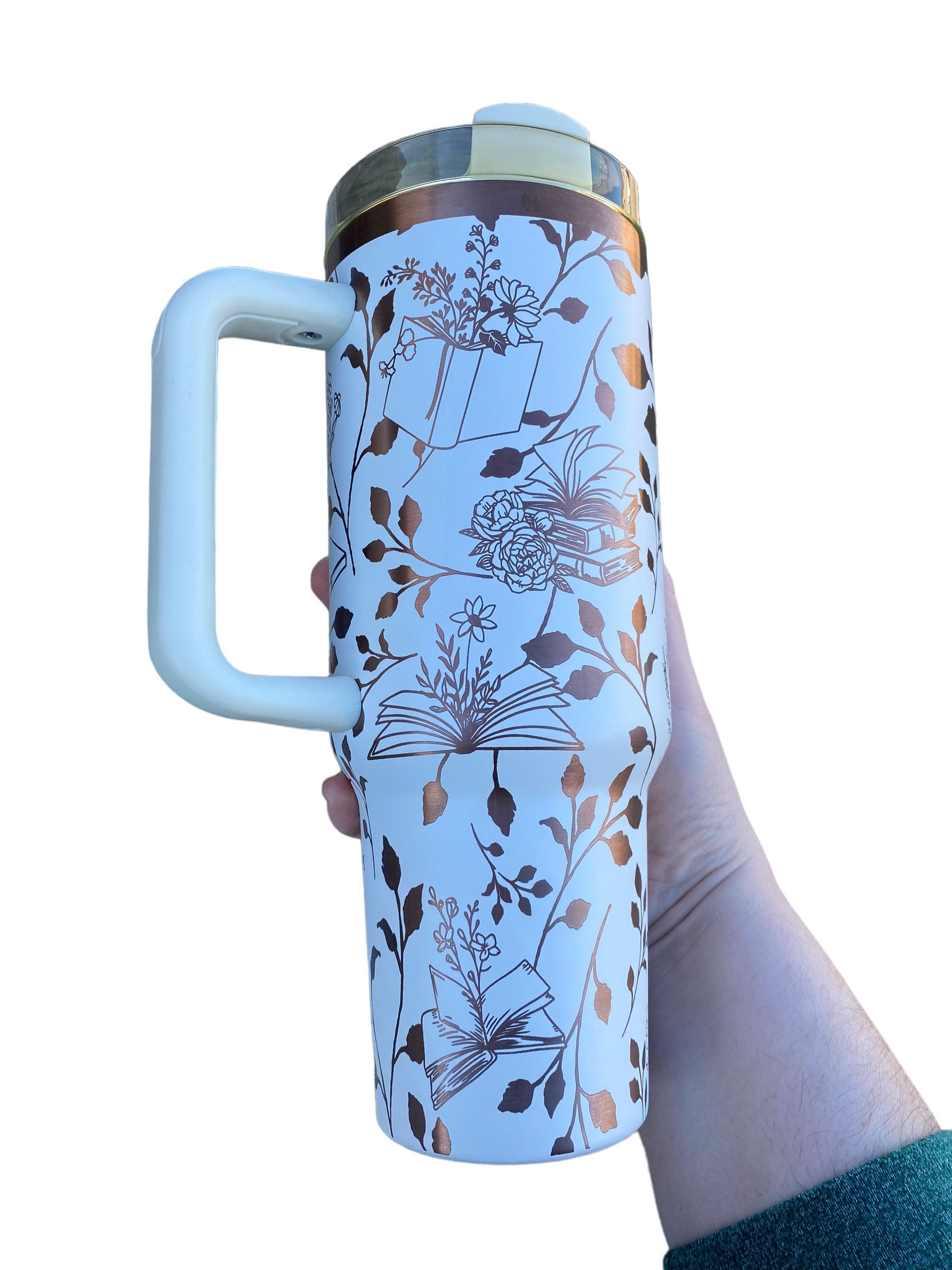 Books and Plants Tumbler - engraved Book tumbler - 40oz tumbler with handle - Reading Tumbler - Read Books Water Plants Grow