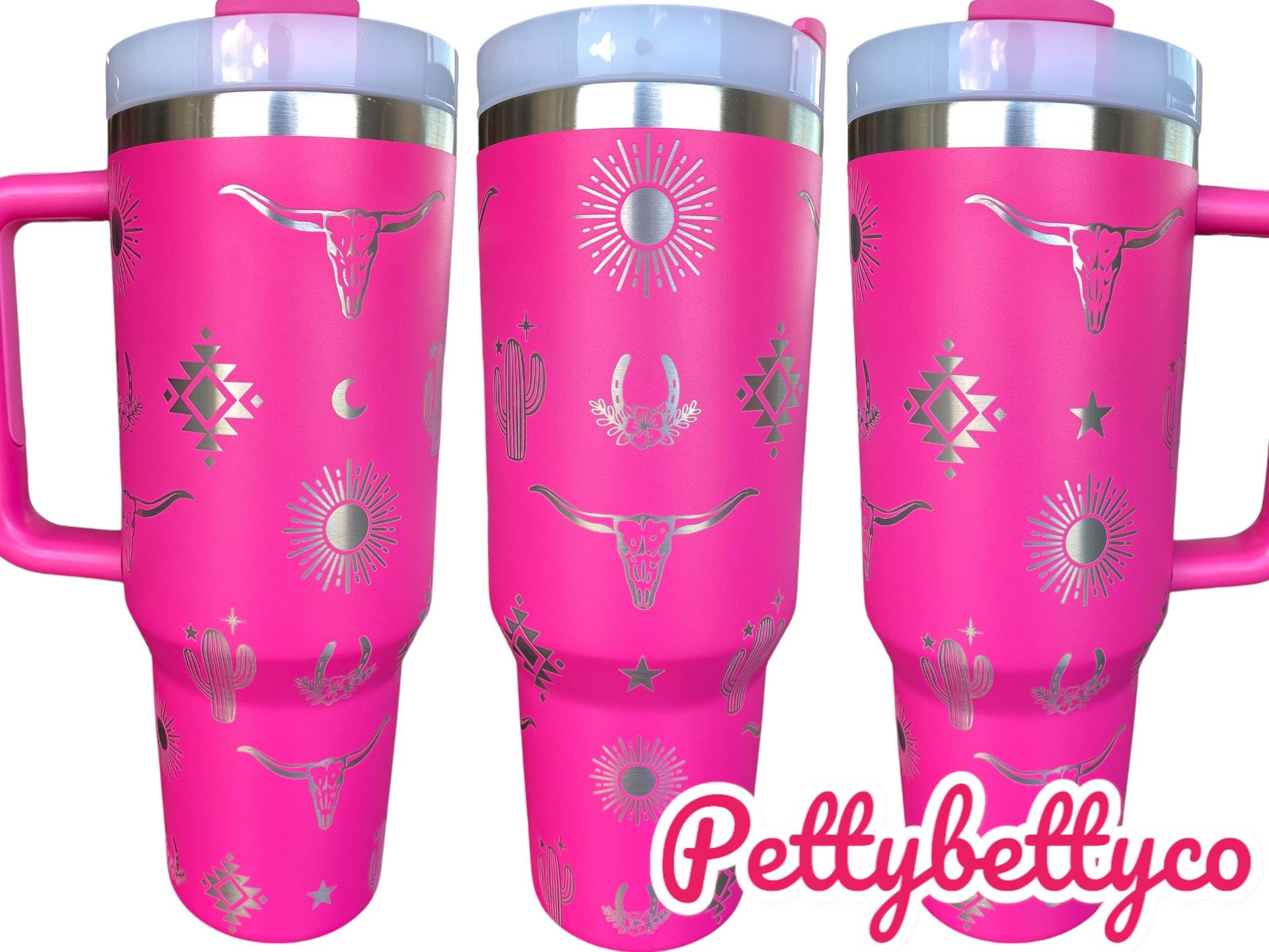 Country Western Engraved Tumbler  - Bull Skull engraved Country Tumbler - 40oz tumbler with handle Custom Tumbler - Western Vibes Tumbler