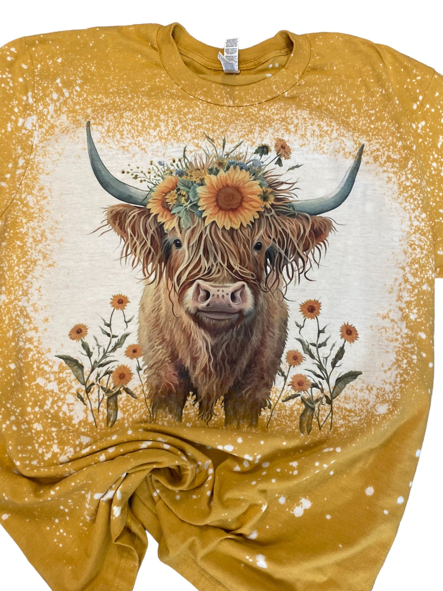Highland Cow Shirt - Cow and sunflower Shirt - Yellow cow Shirt - Bleach Highland Cow Shirt