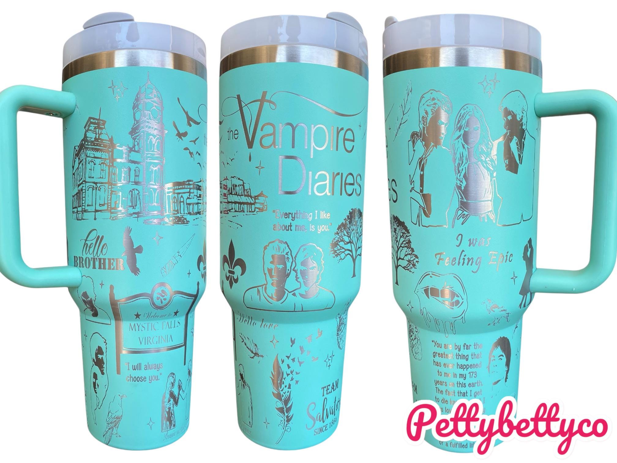 Vampire Series Cup - Book Custom Engraved Cup  - 40oz tumbler with handle - Reading Theme Tumbler
