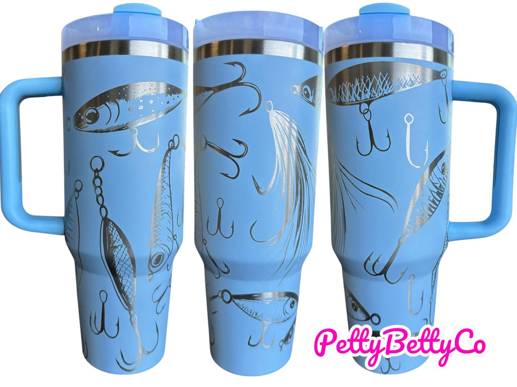 Fishing Tumbler Father's Day Gift, Personalized Fish Lure Cup for Dad, Custom 40oz Insulated Stainless Steel Fisherman Travel Mug