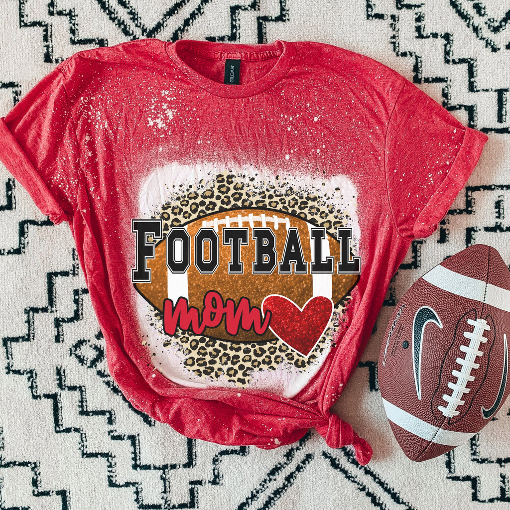 Football Mom Heart Shirt - Cheetah Helmet Football Shirt- Bleached Sports Shirt - Leopard Football Shirt - Football Shirt - Bleached Tee