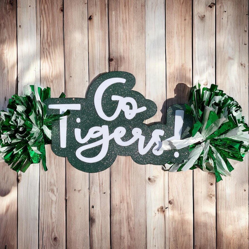 Go Tigers Custom Cheer Stick  -Game Day Signs - Pom Pom Sign - Custom Cheer Stick - Personalized Name Cheer Sign - Pom Poms