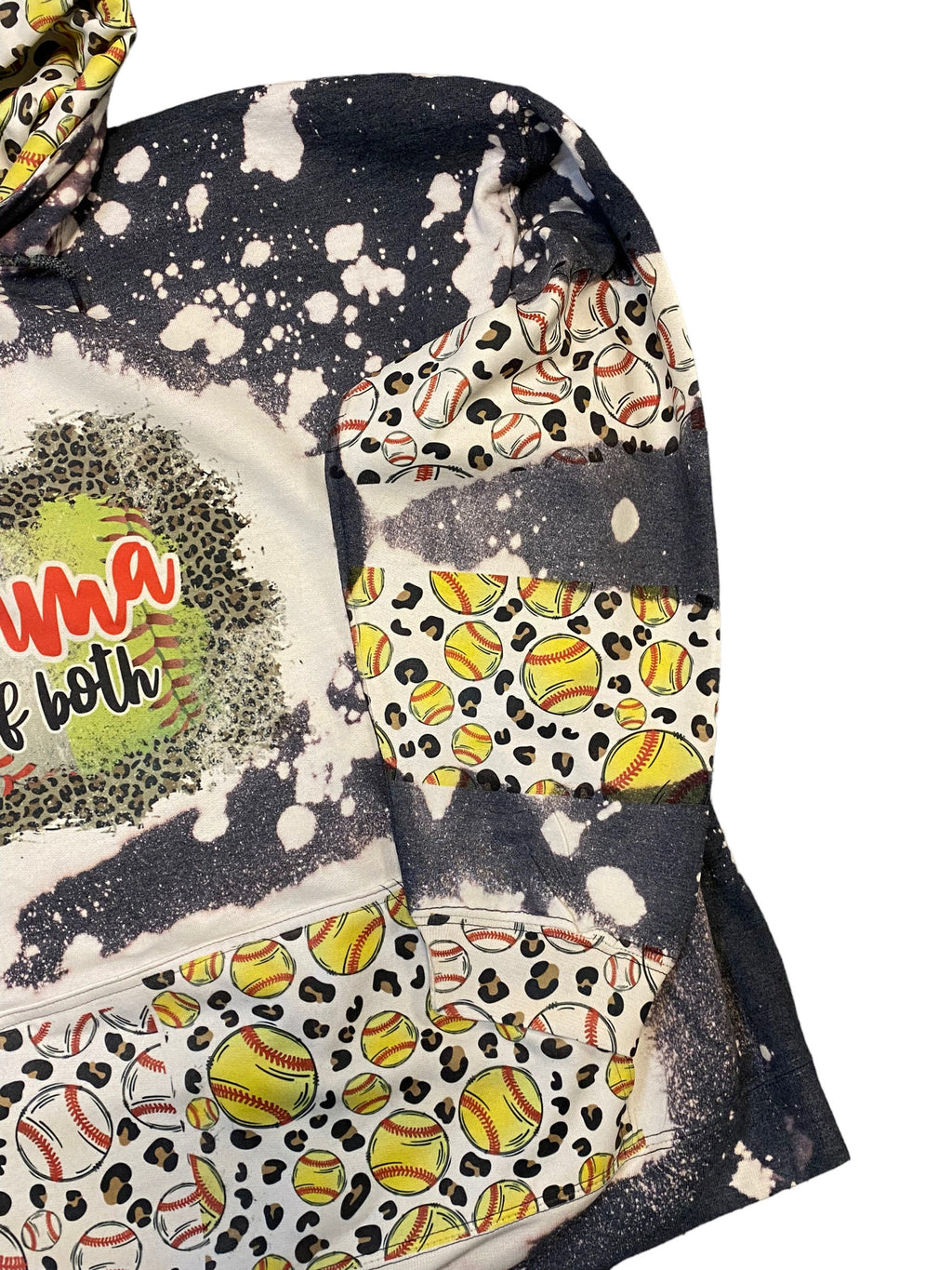 Mama of Both Softball & Baseball Bleached Hoodie -  Custom baseball Heart with Names on Sleeve - Bleached Hoodie - Custom Hoodie - Baseball
