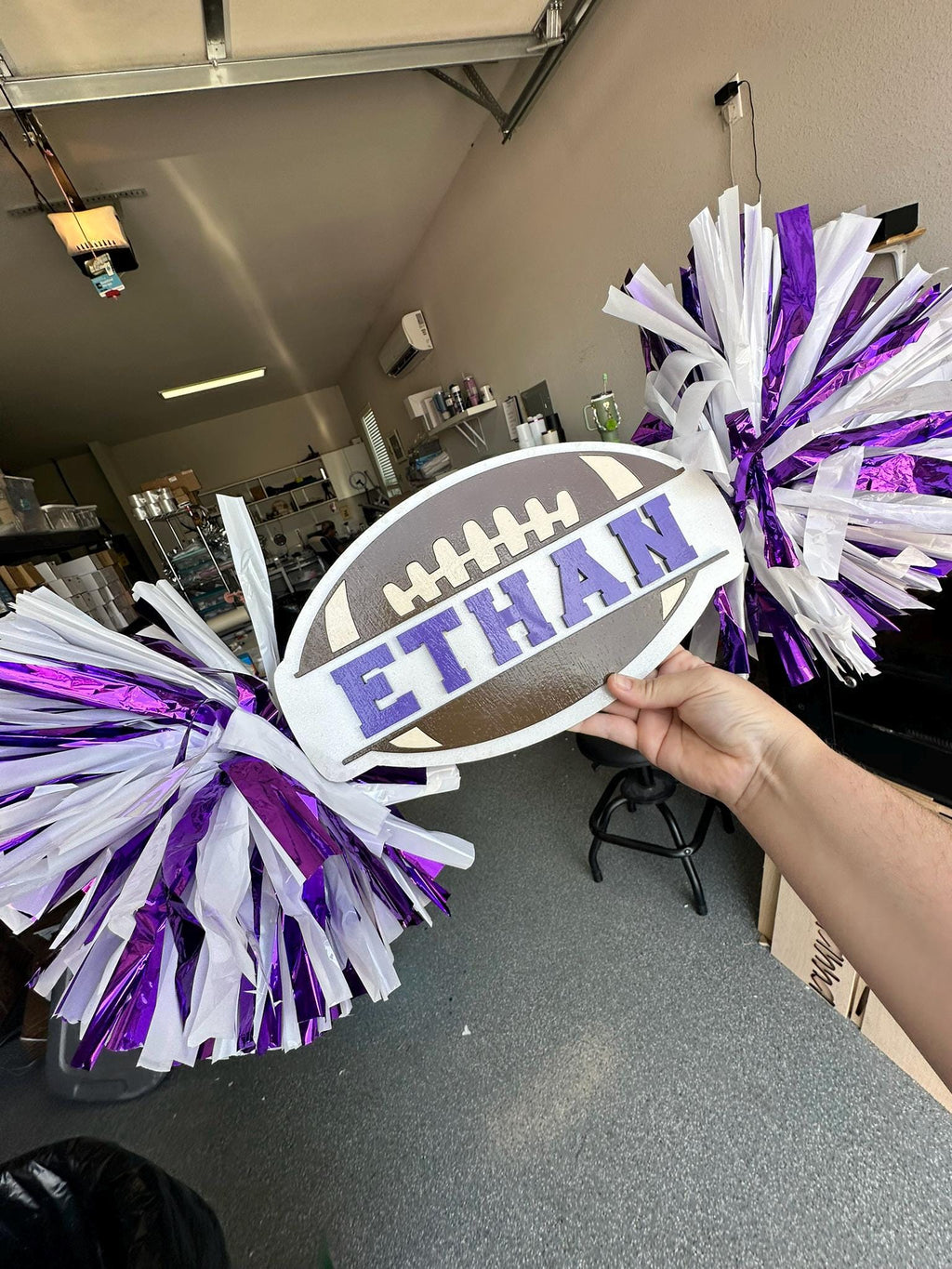 Football Cheerstick - Football Pompom Sign - Game Day Signs - Custom Acrylic Cheer Stick - Personalized Name Cheer Sign - Sport Mom Sign