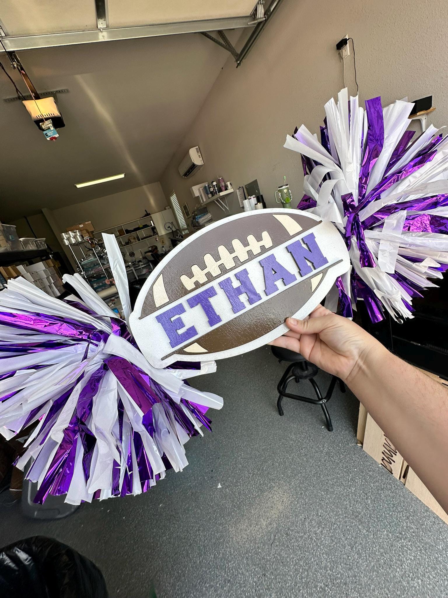 Football Cheerstick - Football Pompom Sign - Game Day Signs - Custom Acrylic Cheer Stick - Personalized Name Cheer Sign - Sport Mom Sign