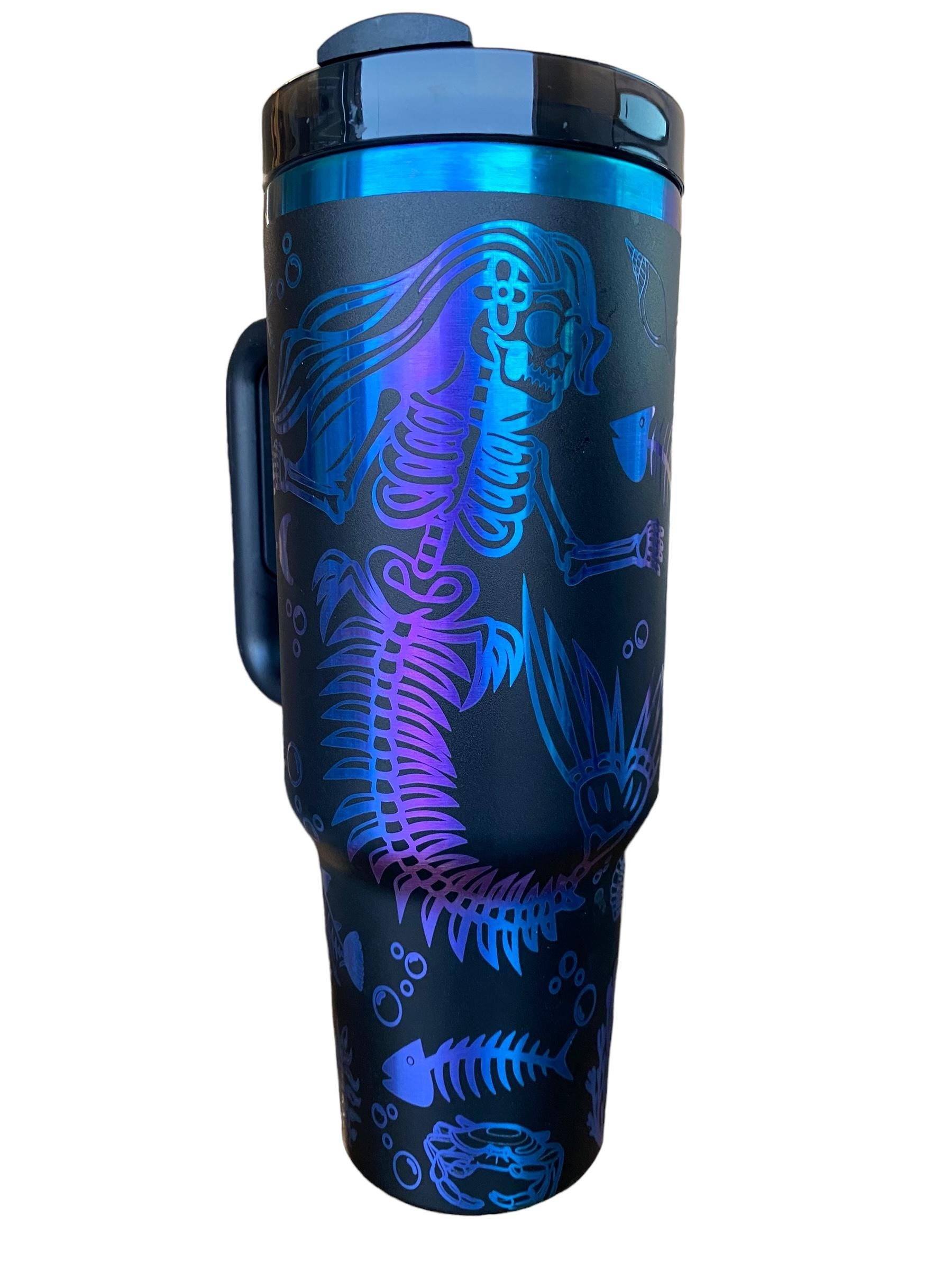 Undead Mermaid Tumbler - Mermaid Skeleton Engraved Tumbler - 40oz Engraved Tumbler - Halloween Cup - Skeli Tumbler