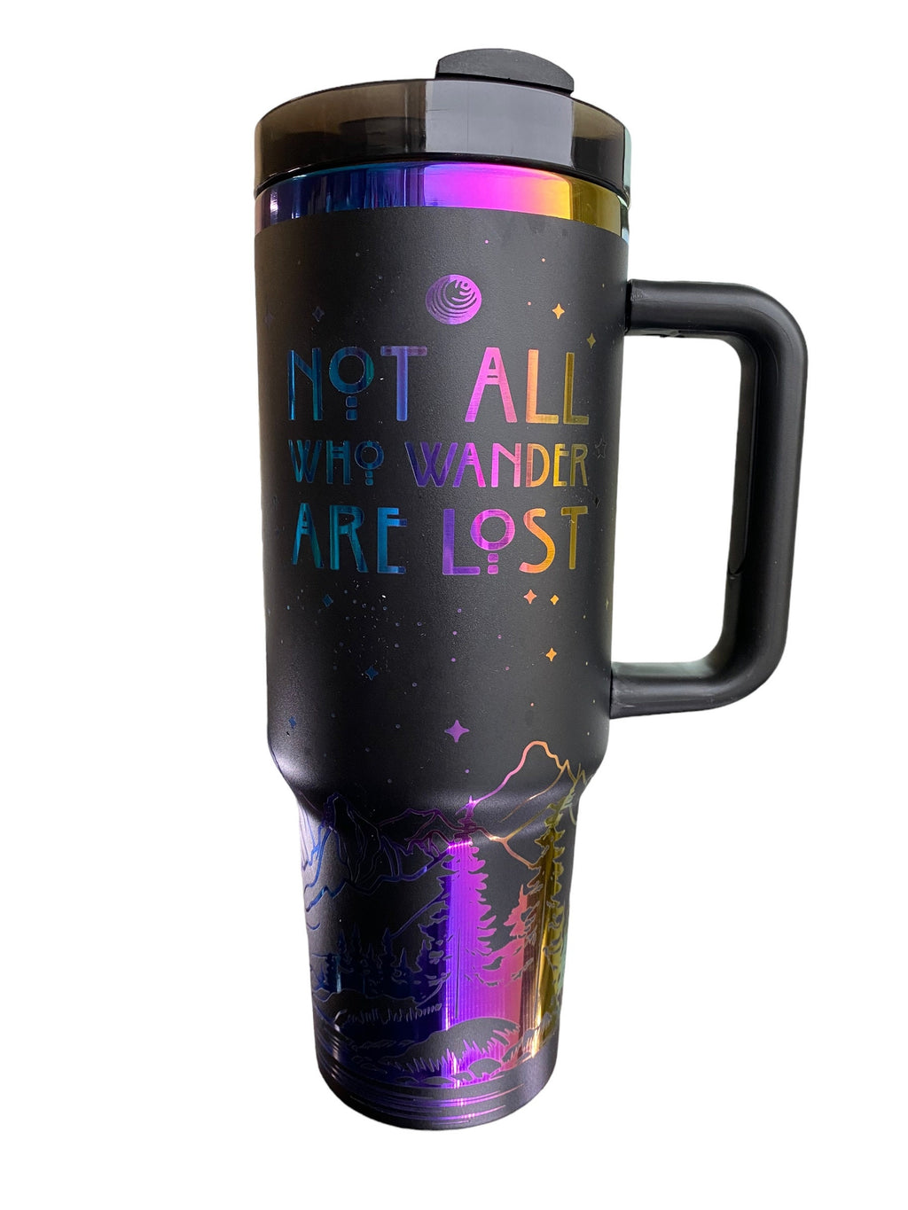 Not All Who Wander Are Lost Tumbler - Northern Lights Engraved Cup - Custom Engraved Cup 40oz tumbler with handle -  Nature Theme Tumbler