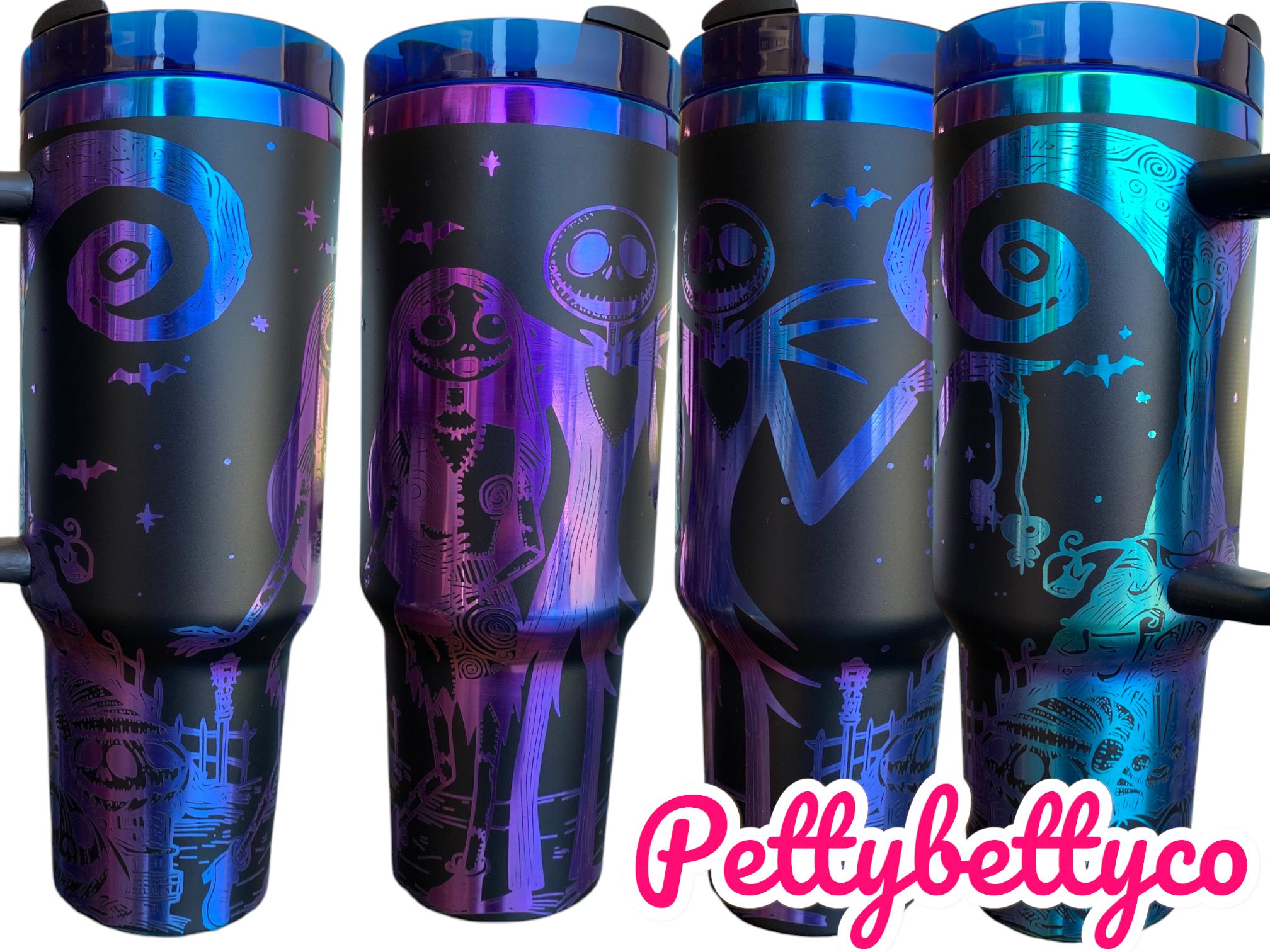 Jack Sally Halloween XMas Cup - Spooky Season Tumbler - Skelli Halloween Engraved Tumbler - 40oz Engraved Tumbler  - Skeleton Tumbler