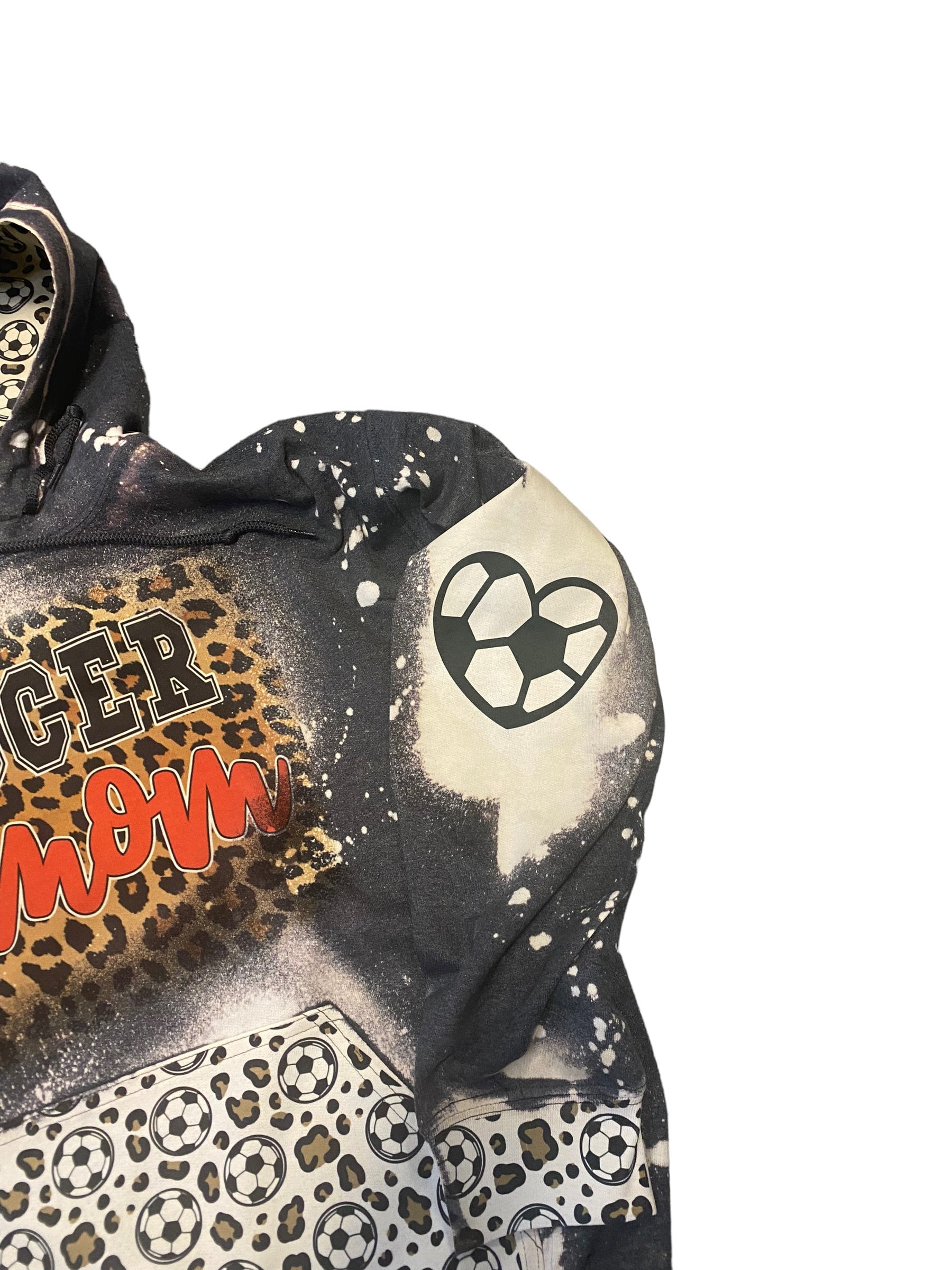 Soccer Mom Bleached Hoodie -  Custom Soccer Heart with Names on Sleeve - Bleached Hoodie - Custom Hoodie - Soccer Shirt Sweatshirt