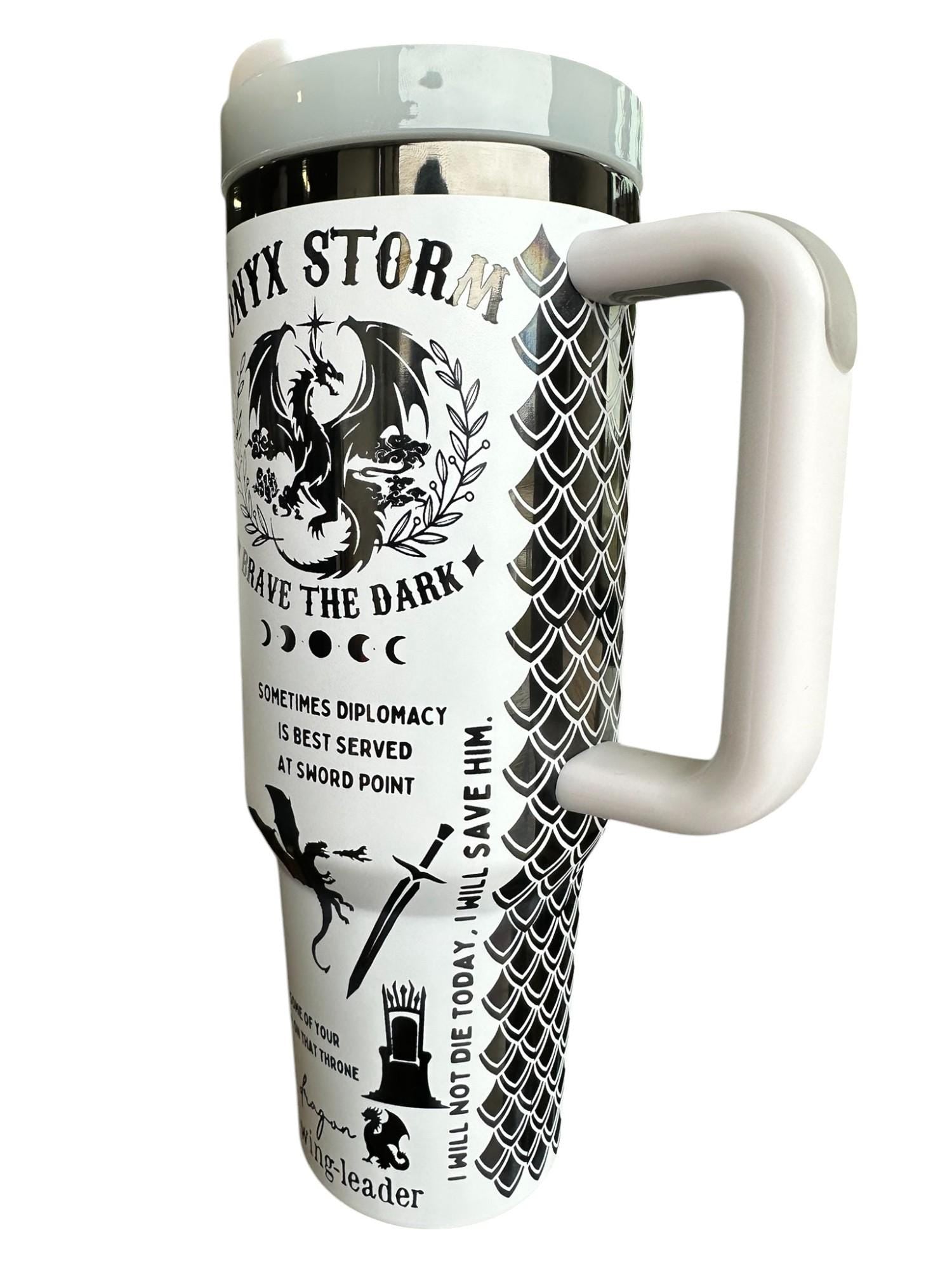 Brave the Dark Dragon Book Engraved Tumbler - In My Dragon Era - Booktok Cup - Custom Engraved Cup  - 40oz tumbler with handle -Book Theme