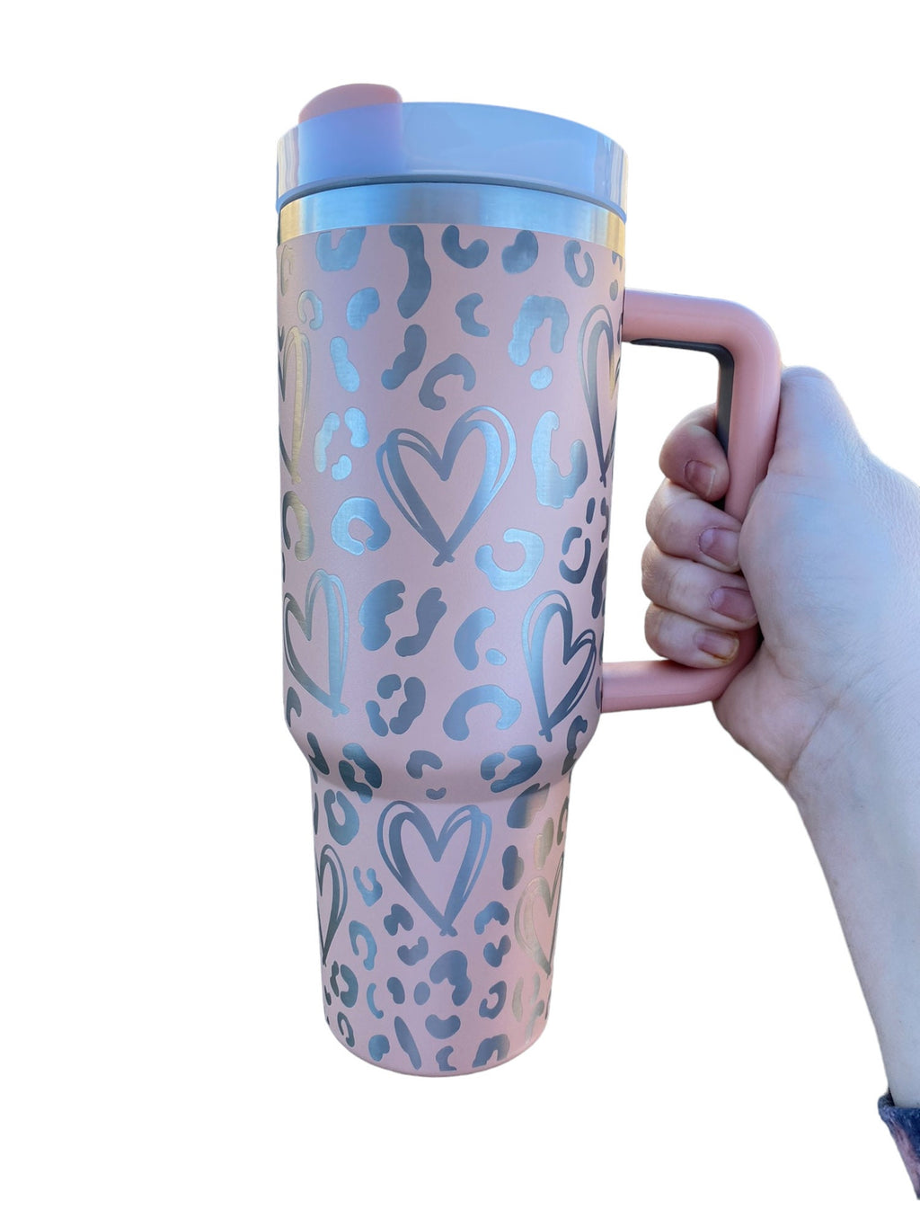 Leopard Hearts Cup - Pink Cheetah Heart Cup - Cute Hearts Tumbler - Valentine Gift - 40oz tumbler with handle