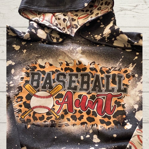 Baseball Aunt Bleached Hoodie - Custom baseball Heart with Names on Sleeve - Bleached Hoodie - Custom Hoodie - Baseball Shirt Sweatshirt