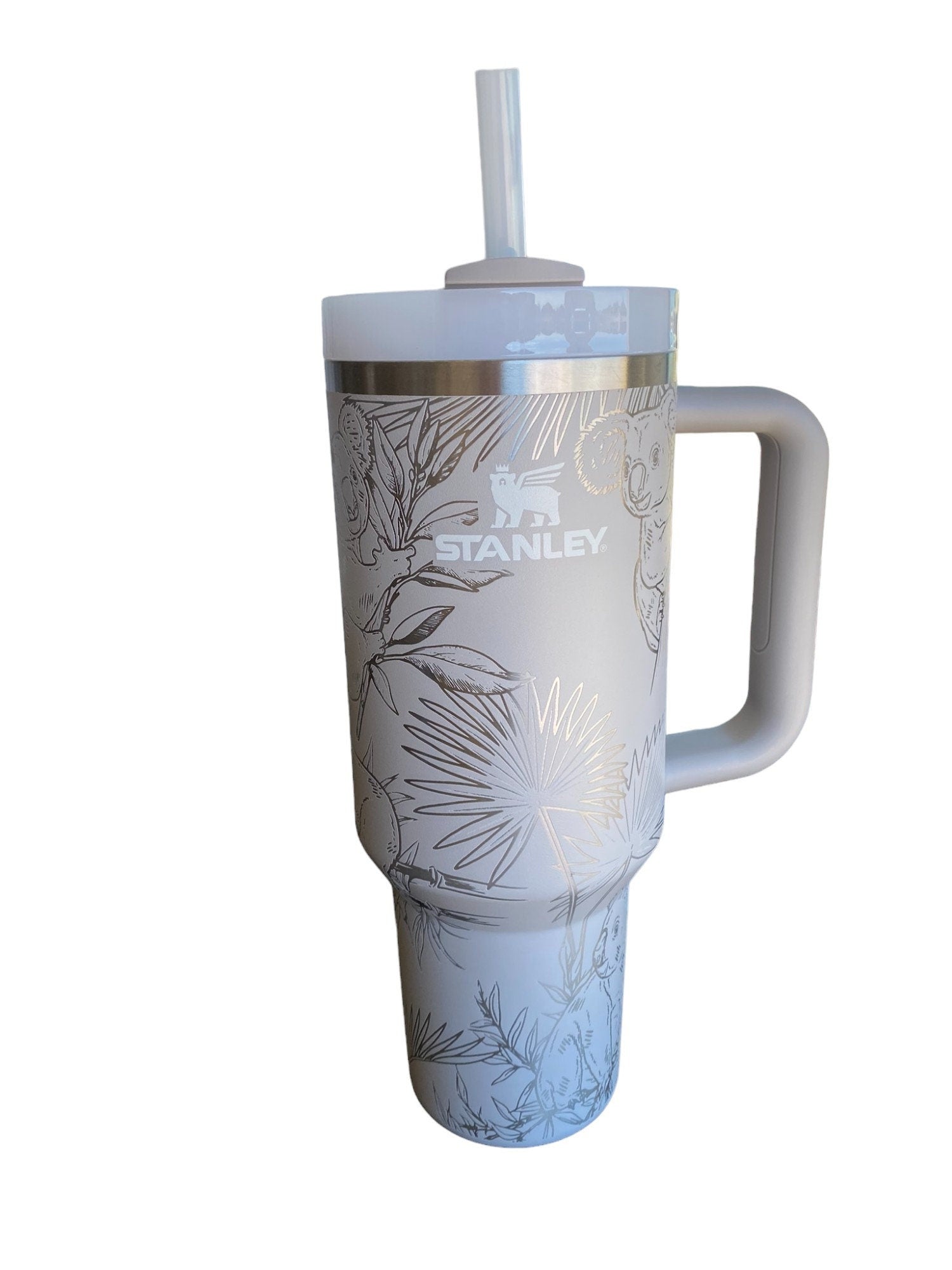 Koala Bear Engraved Cup - Custom Engraved Cup  - 40oz tumbler with handle - Koala and Palm Leaves Theme Tumbler