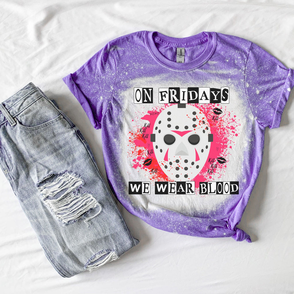 On fridays We Wear Blood Shirt - Halloween Jason Shirt - Skeleton Shirt - Grim Reaper Shirt- bleached T-shirt - Fall shirt - Halloween shirt