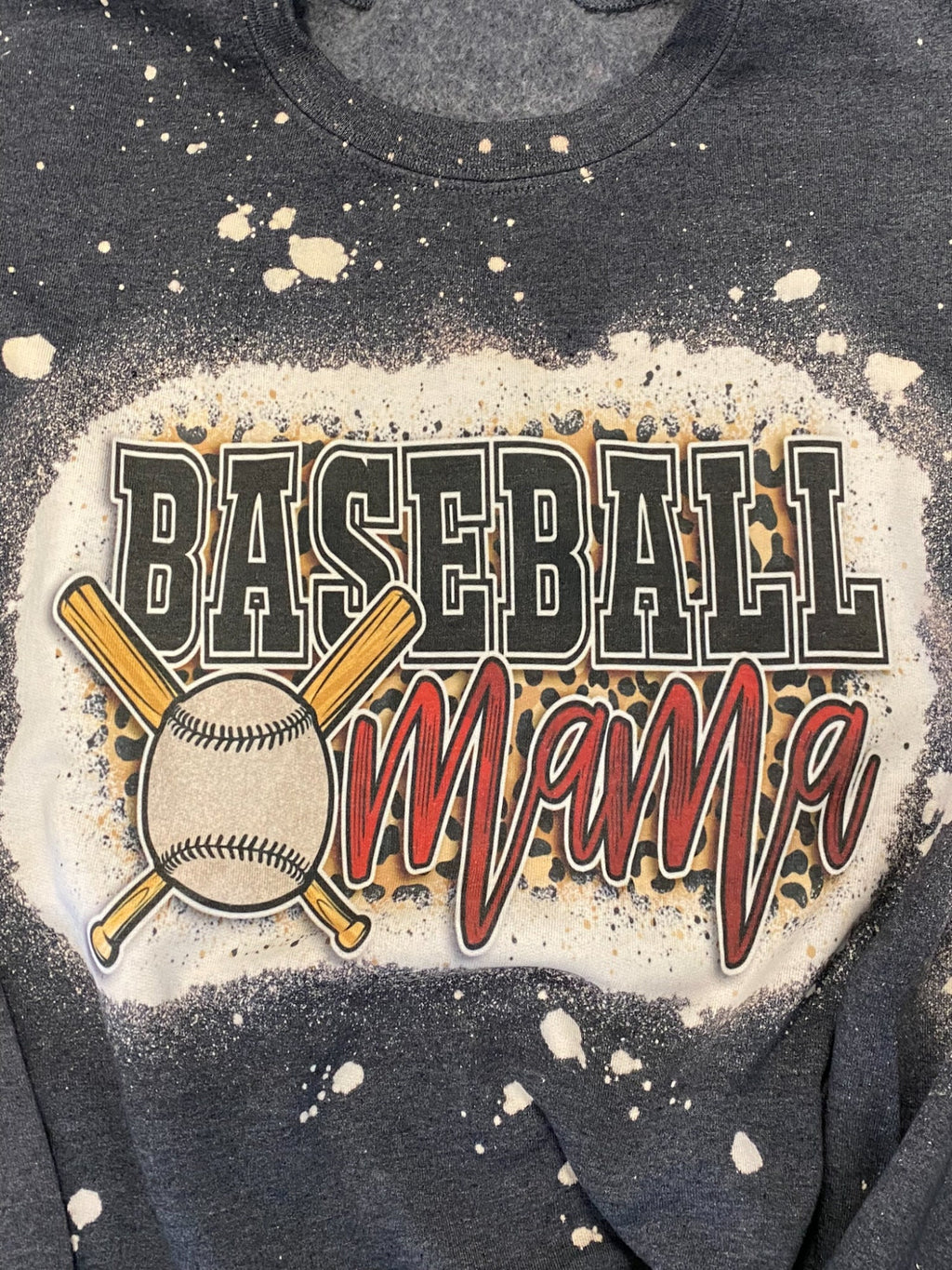 Baseball Mama Bleached Crewneck -  Custom Heart with Names on Sleeve - Bleached Hoodie - Custom Bleached Crewneck - Baseball Sweatshirt