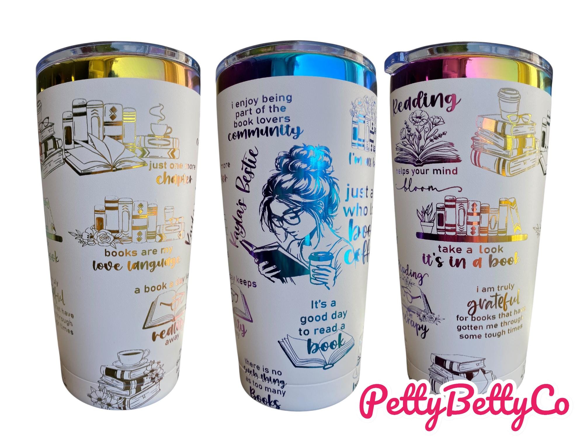 Just a Girl Who Loves Books Engraved Cup - Book Community Custom Engraved Cup  - 40oz tumbler with handle - Reading Theme Tumbler