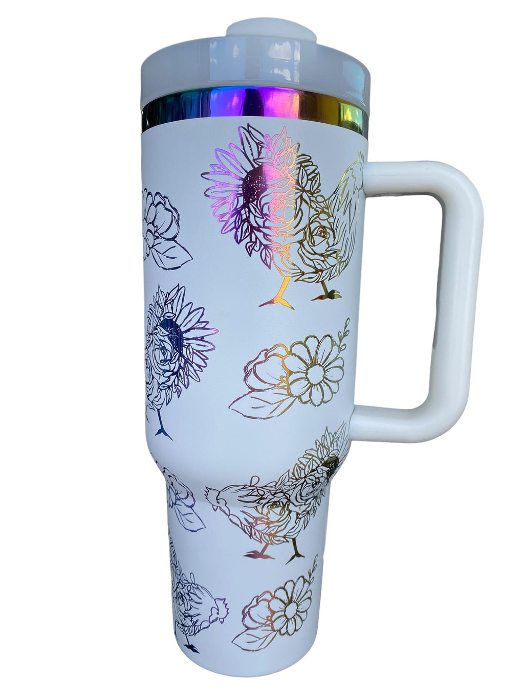 Floral Chicken Doodles 40oz Engraved Stainless Steel Tumbler Farming Homestead - Large Tumbler Backyard Chickens, Farm engraved,