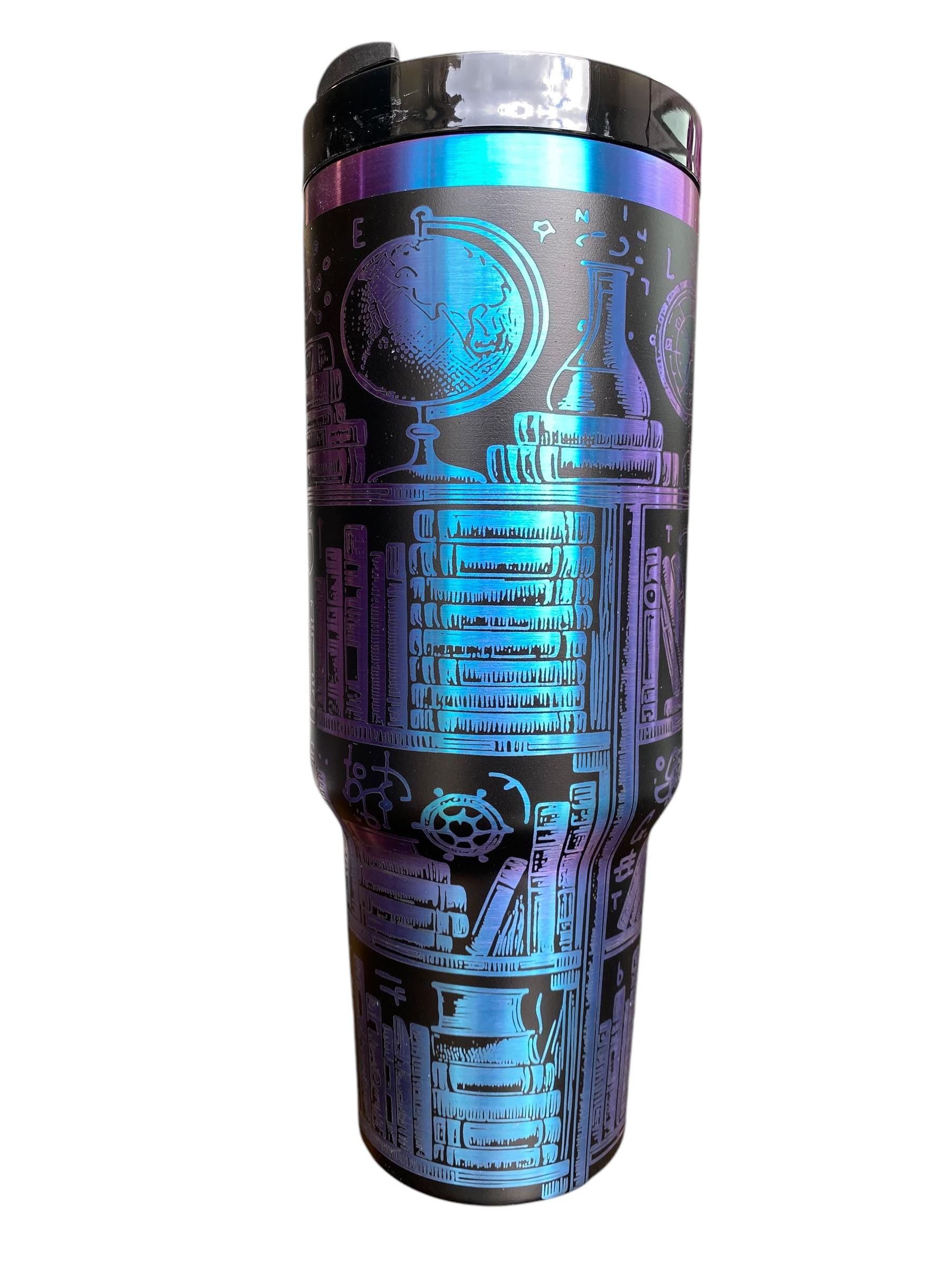 Dark Bookshelf Tumbler - Library tumbler - Books Engraved Cup - Book Community Custom Engraved Cup  - 40oz tumbler w/ handle - Reading Theme