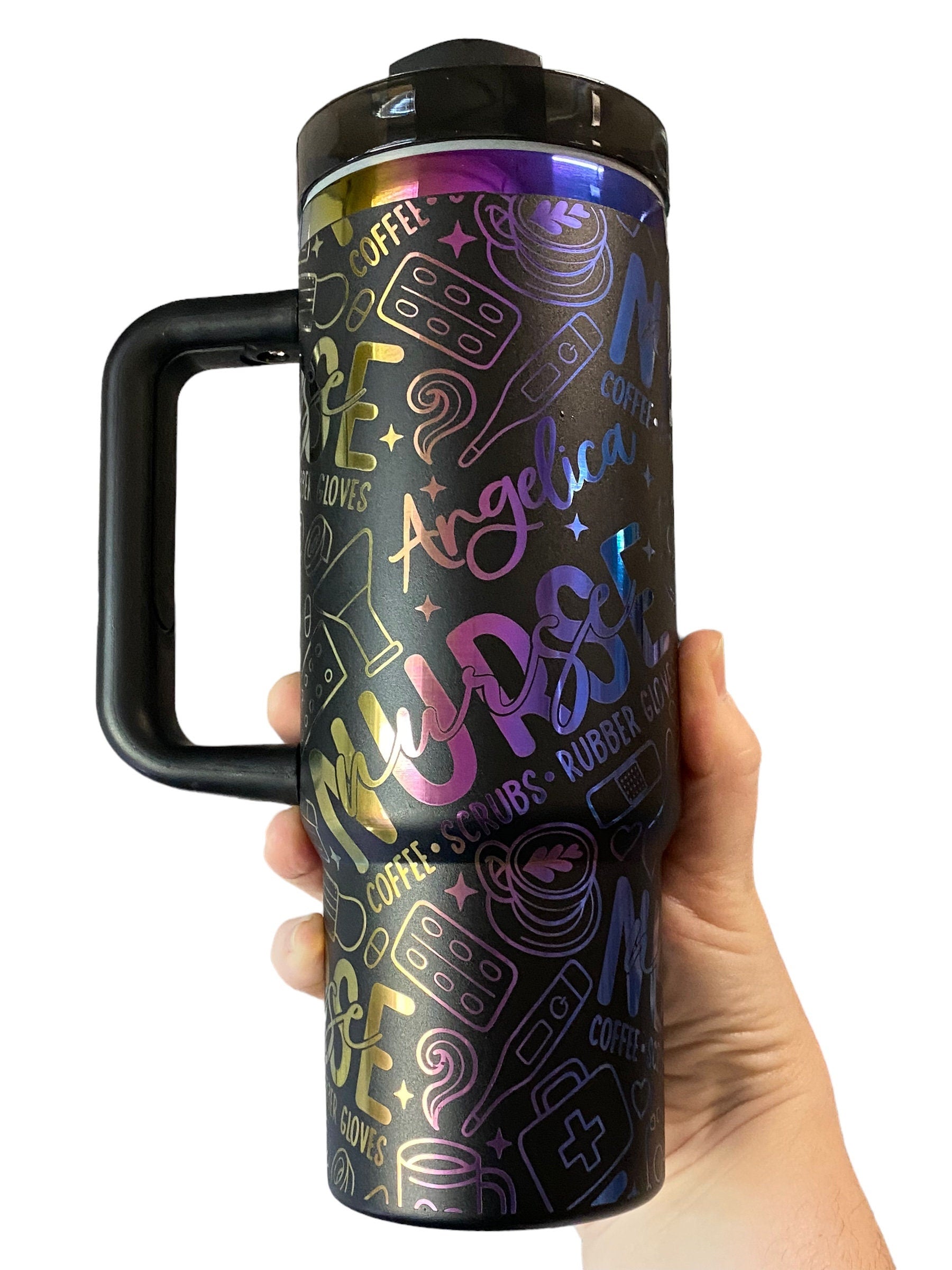 Nurse Tumbler - Engraved Nursing Staff tumbler - 40oz tumbler with handle - Custom RN Tumbler